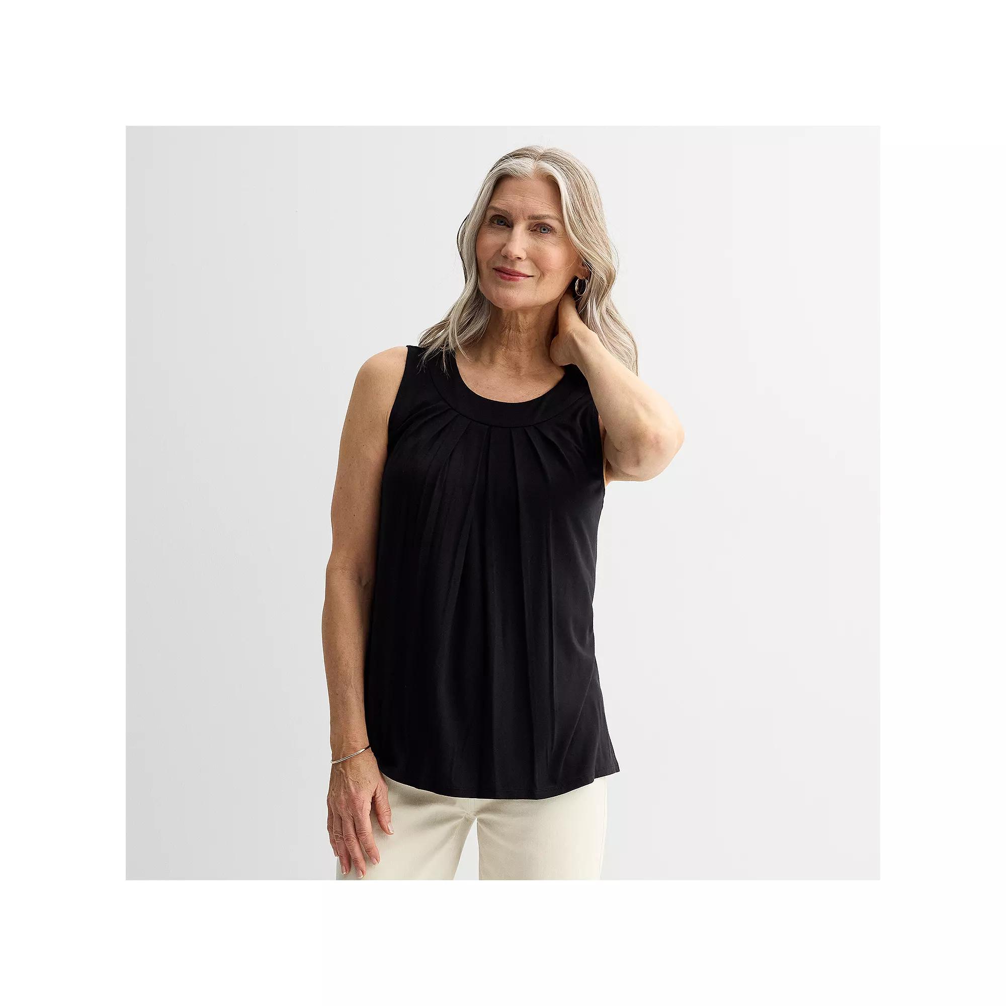 Women's Croft & Barrow® Pleated Tank Top, Size: XL, Mineral Black Product Image