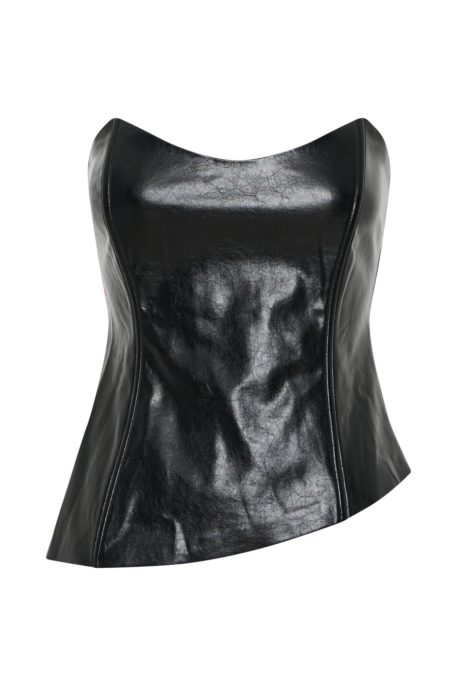 Allana Faux Leather Strapless Top - Black Product Image