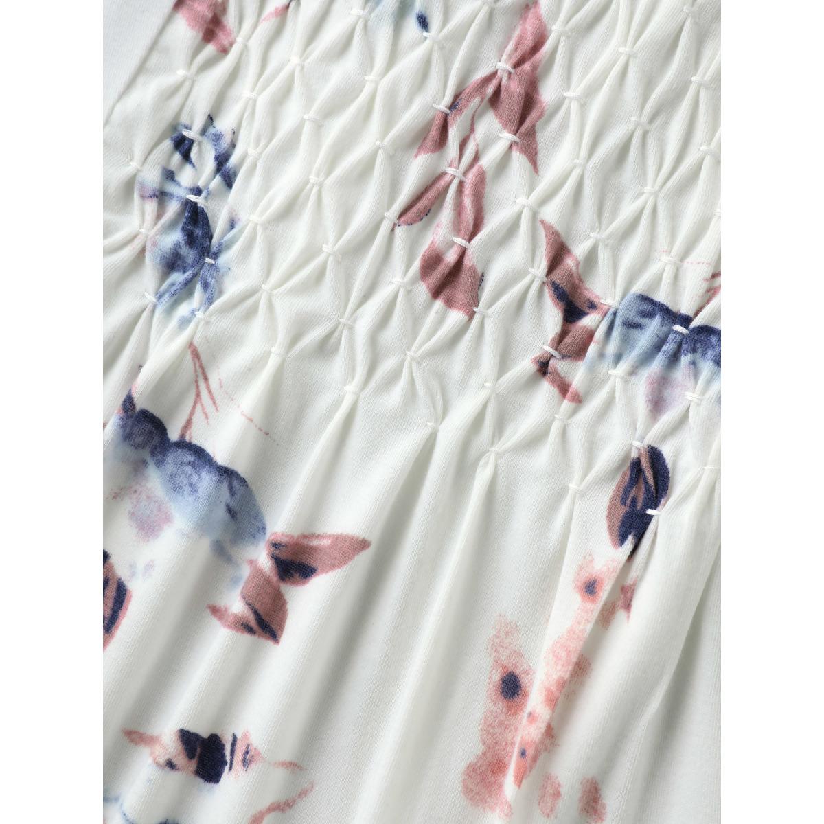 Plus Size Stretchy Handmade Shirred Relaxed-Fit T-Shirt WhiteSmoke Women Gathered V-neck Casual T-shirts BloomChic 14-16/1X Product Image