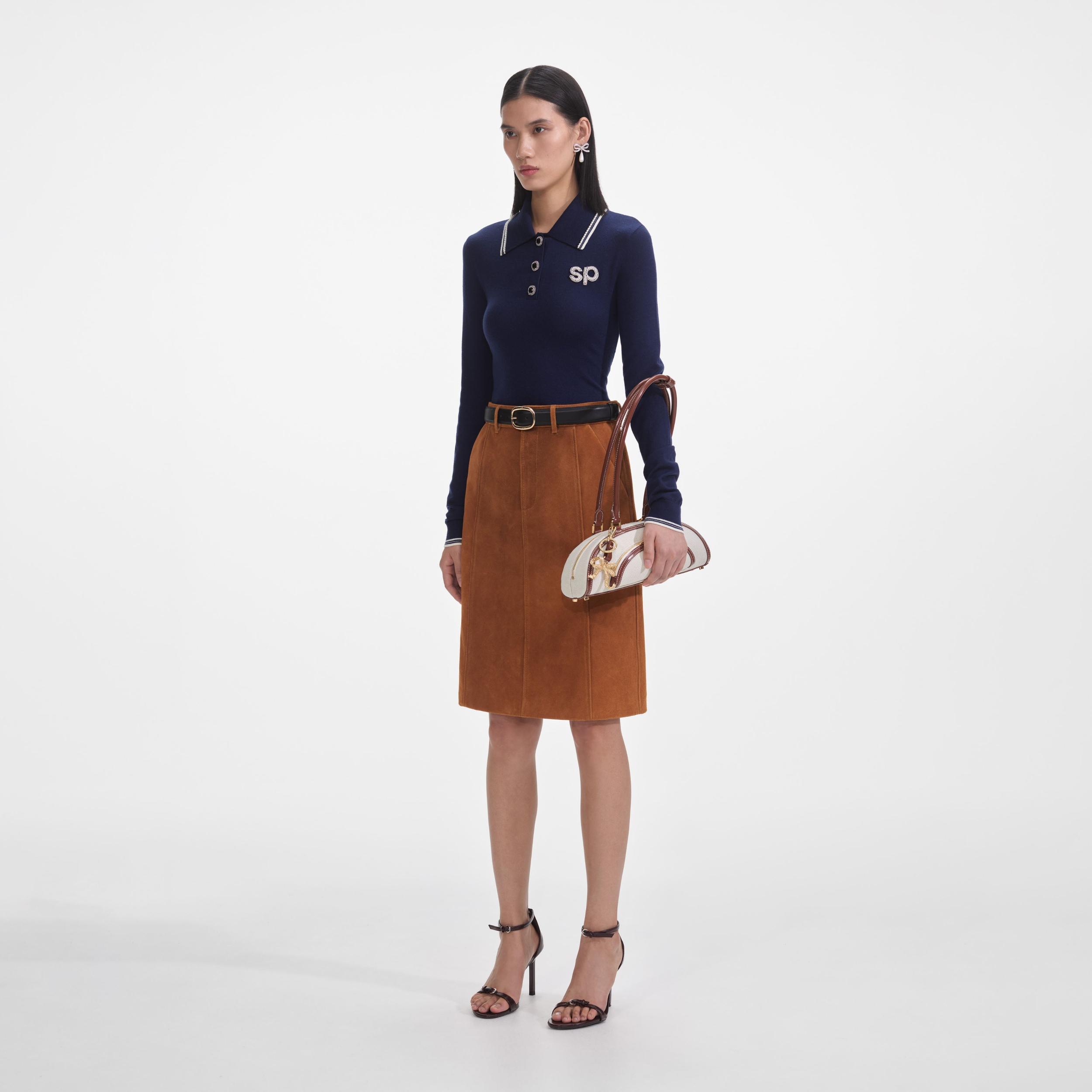 Brown Suede Midi Skirt Product Image
