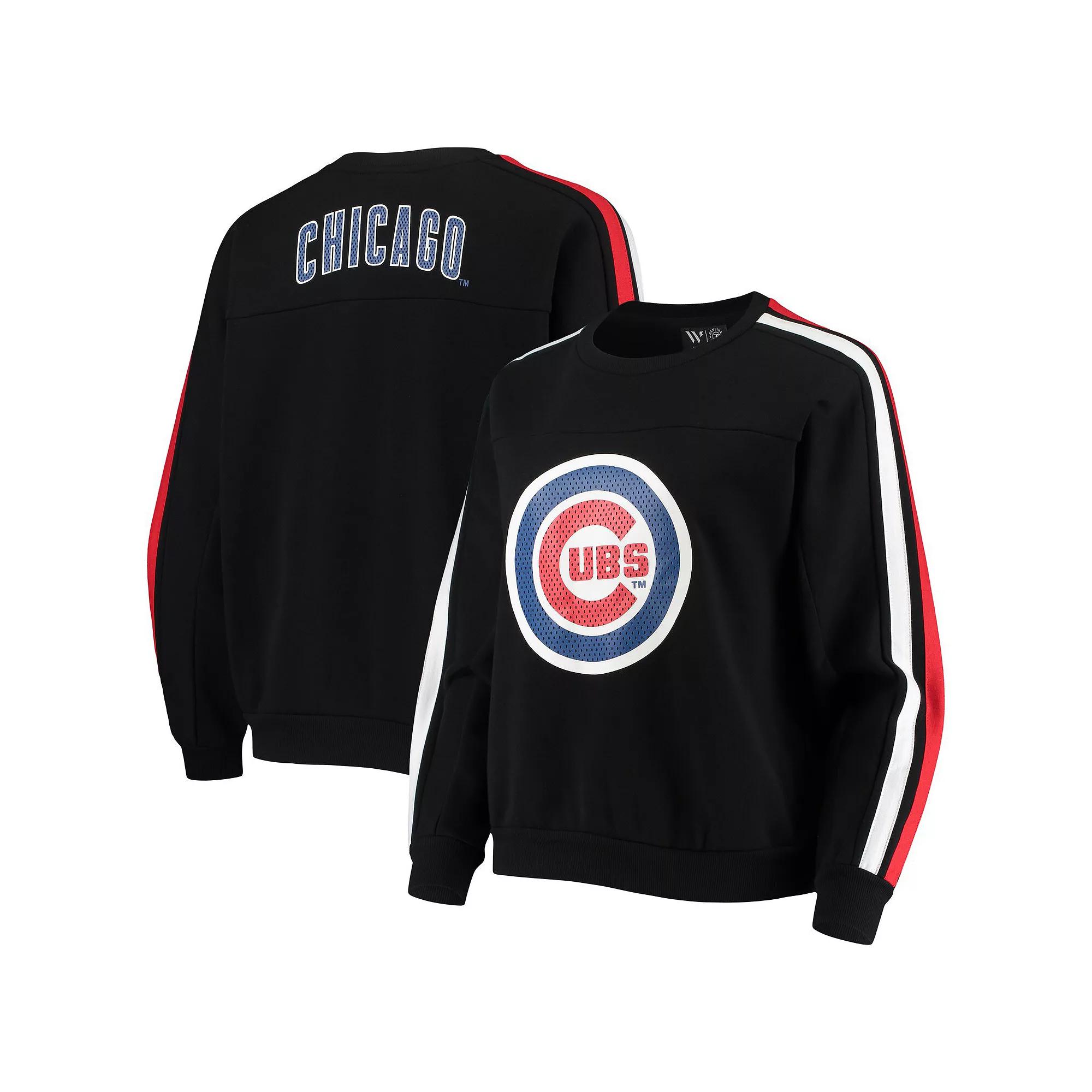 Women's The Wild Collective Black Chicago Cubs Perforated Logo Pullover Sweatshirt, Size: Medium Product Image