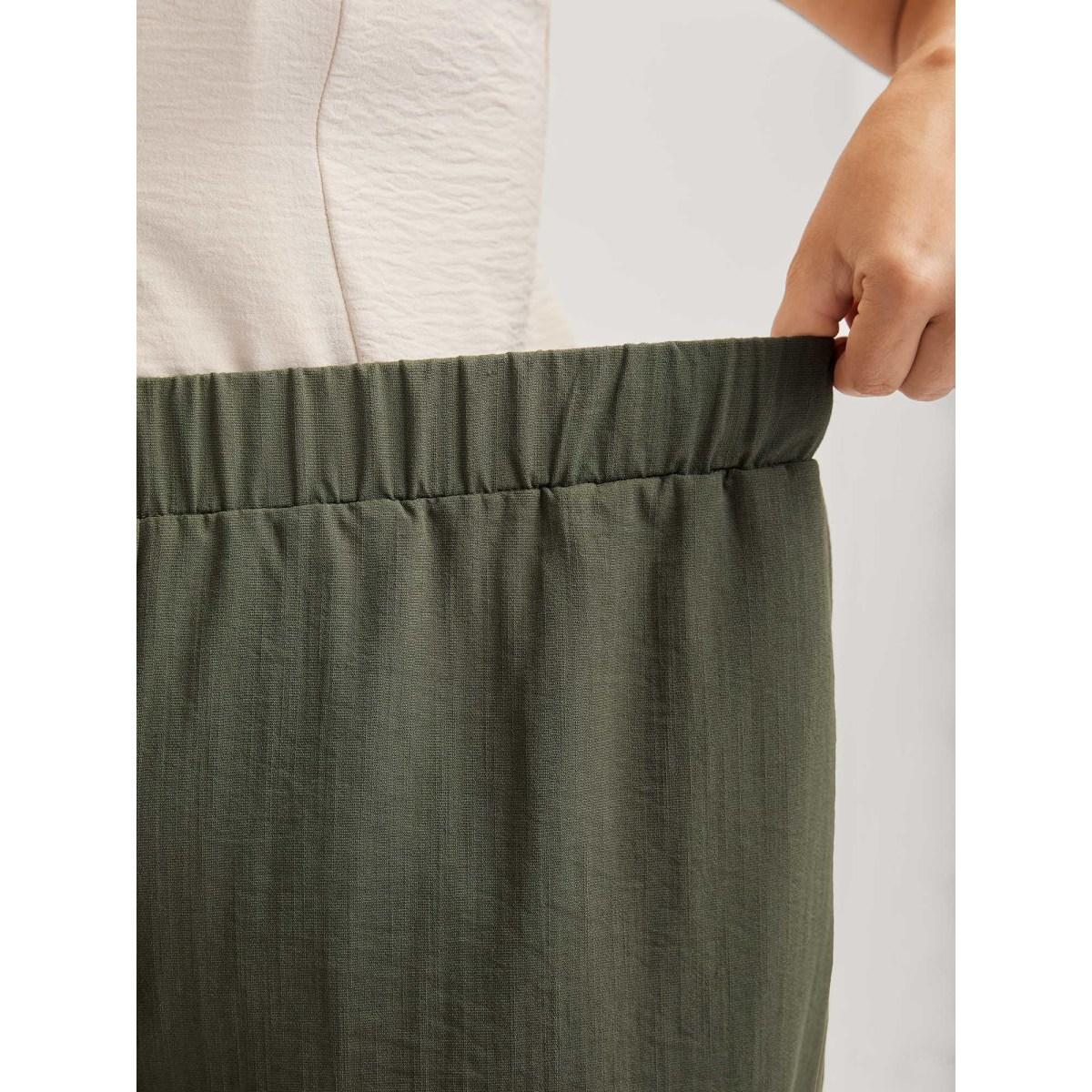 Plus Size Stretchy Waist Straight-Leg Capri Pants Women ArmyGreen Boho Straight Leg Mid Rise Vacation Pants BloomChic 12/L Product Image