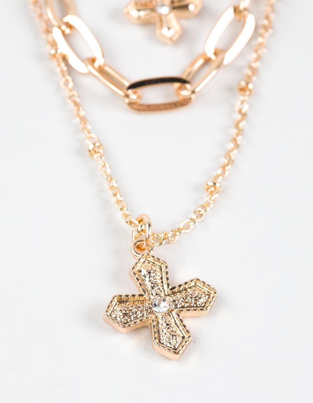 FULL TILT Layered Chain/Cross Necklace - GOLD Product Image