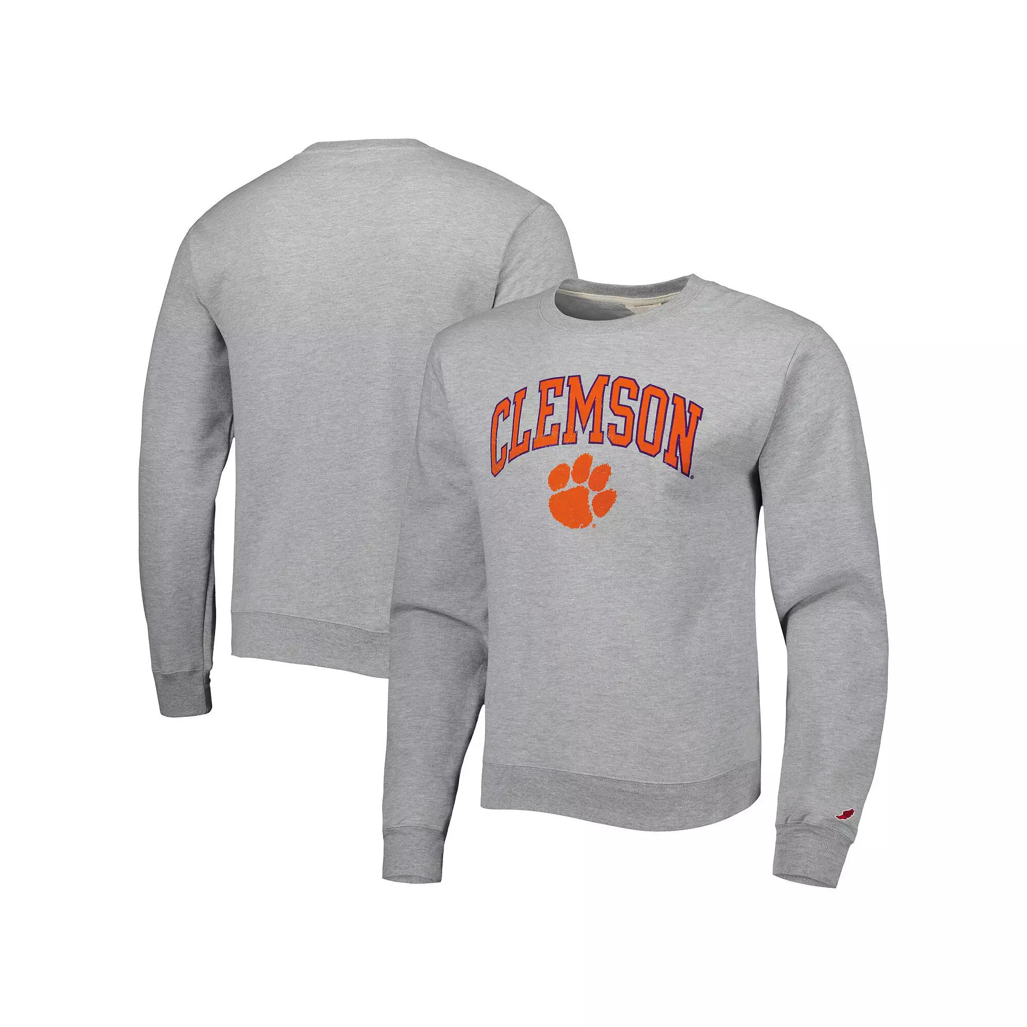 Men's League Collegiate Wear Heather Gray Clemson Tigers 1965 Arch Essential Lightweight Pullover Sweatshirt,  Product Image