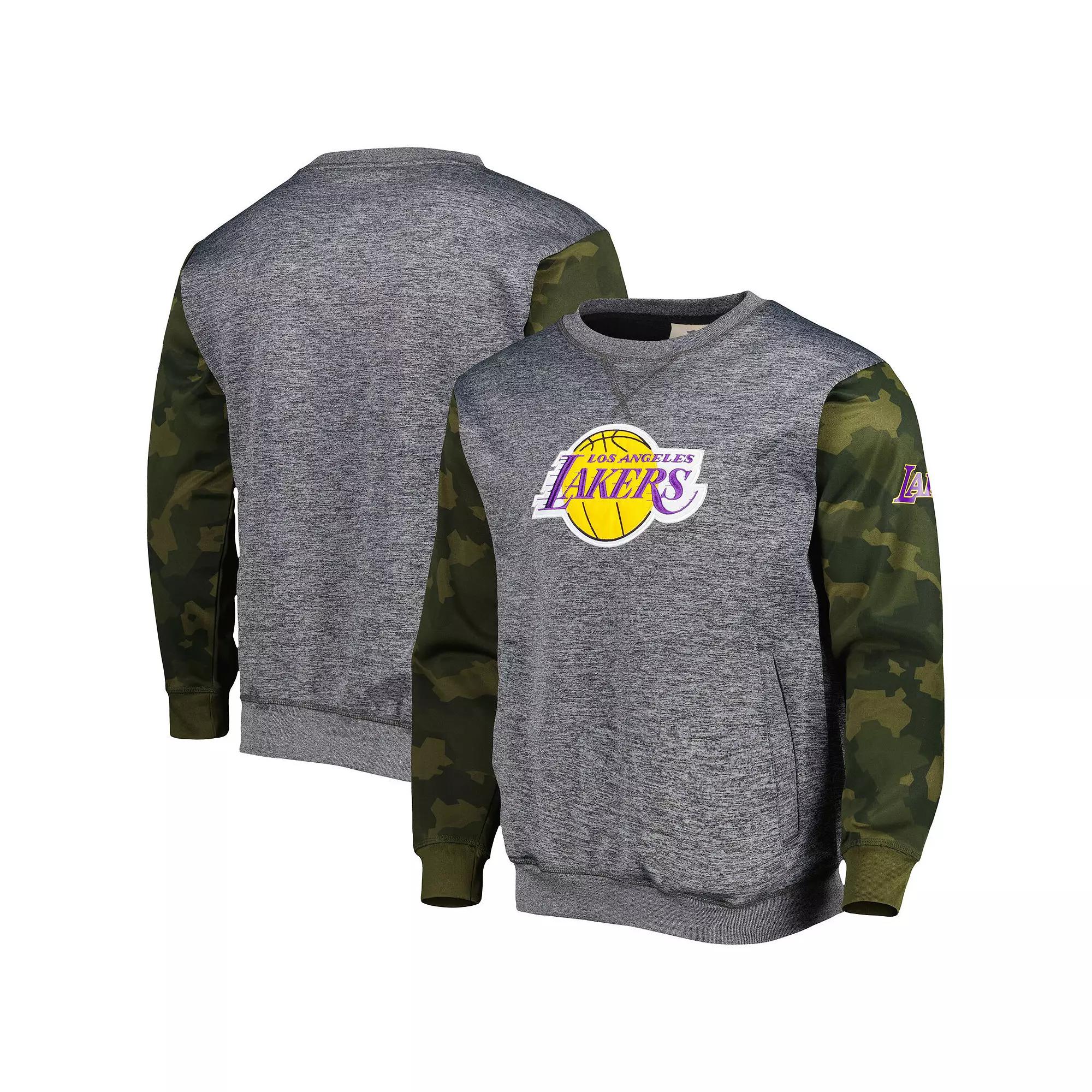 Men's Fanatics Branded Heather Charcoal Los Angeles Lakers Camo Stitched Sweatshirt, Size: Medium Product Image