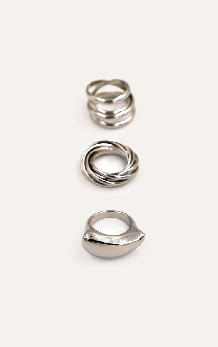 Silver Twisted Tear Drop Rings Set Product Image
