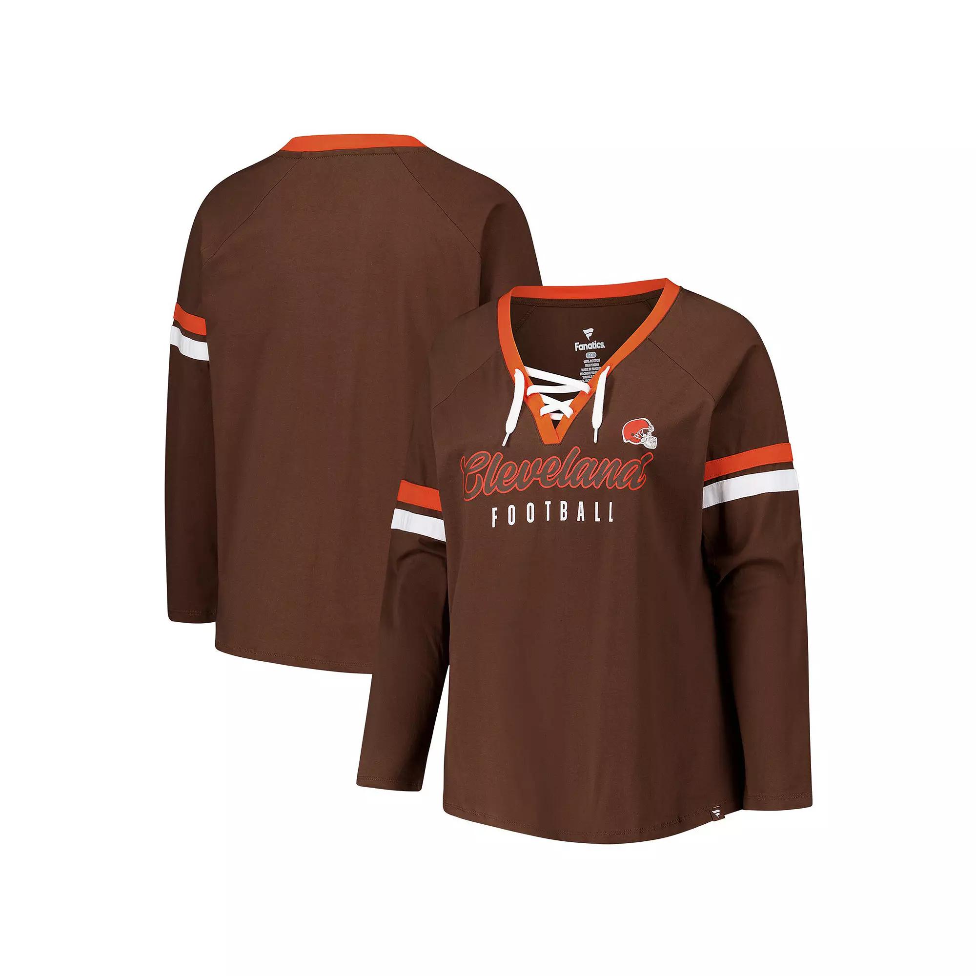 Women's Fanatics Brown Cleveland Browns Long Sleeve Lace-Up V-Neck T-Shirt, Size: 4XL Product Image