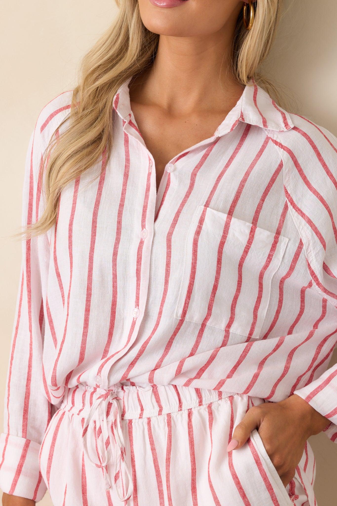 Z Supply Red Perfect Linen Stripe Top Product Image
