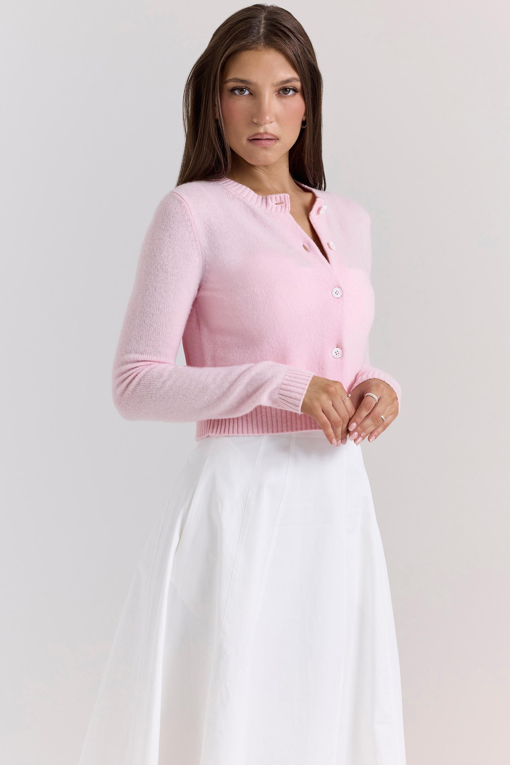 Alliana  pink cropped wool cardigan Product Image