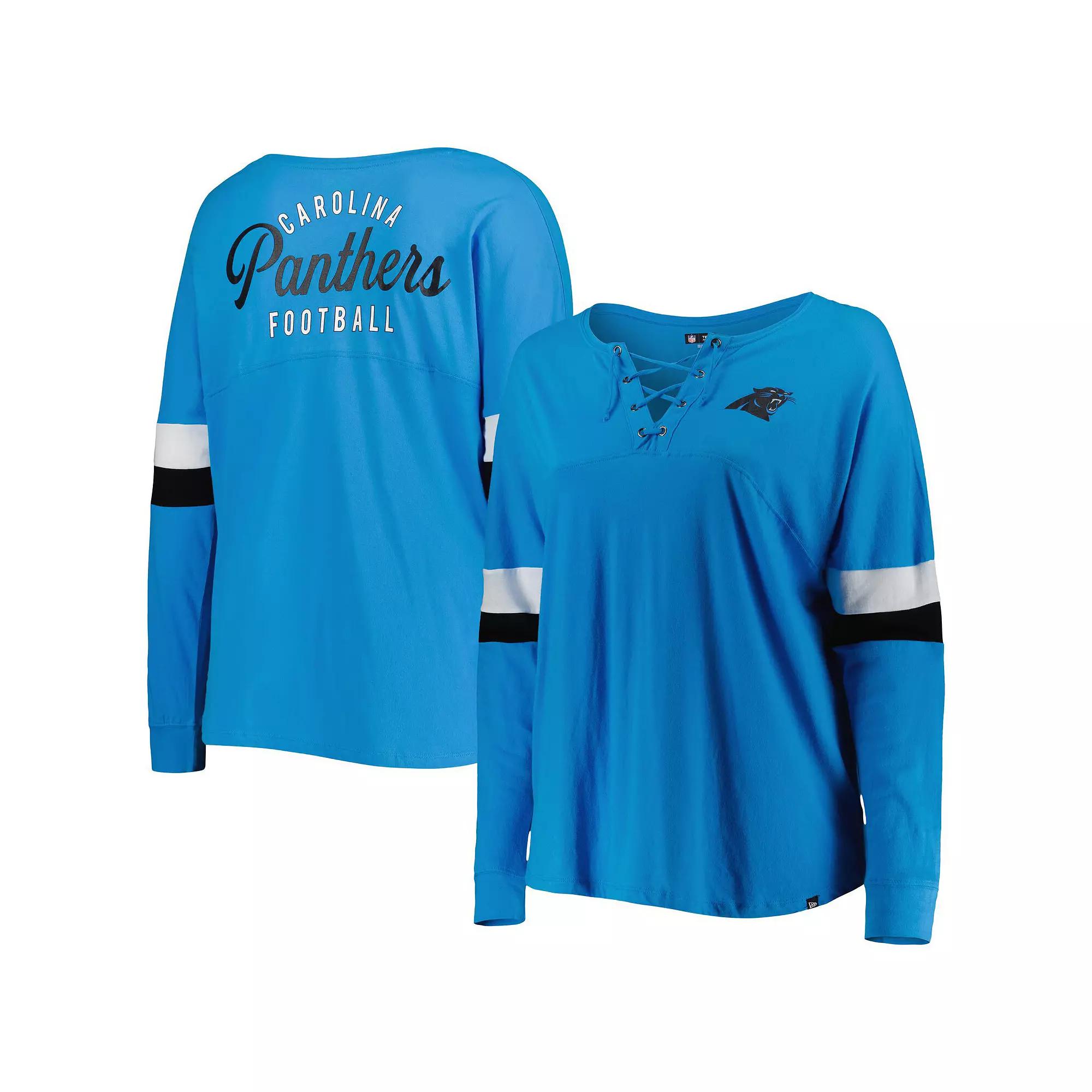 Women's New Era Blue Carolina Panthers Plus Size Athletic Varsity Lace-Up V-Neck Long Sleeve T-Shirt, Size: 3XL Product Image