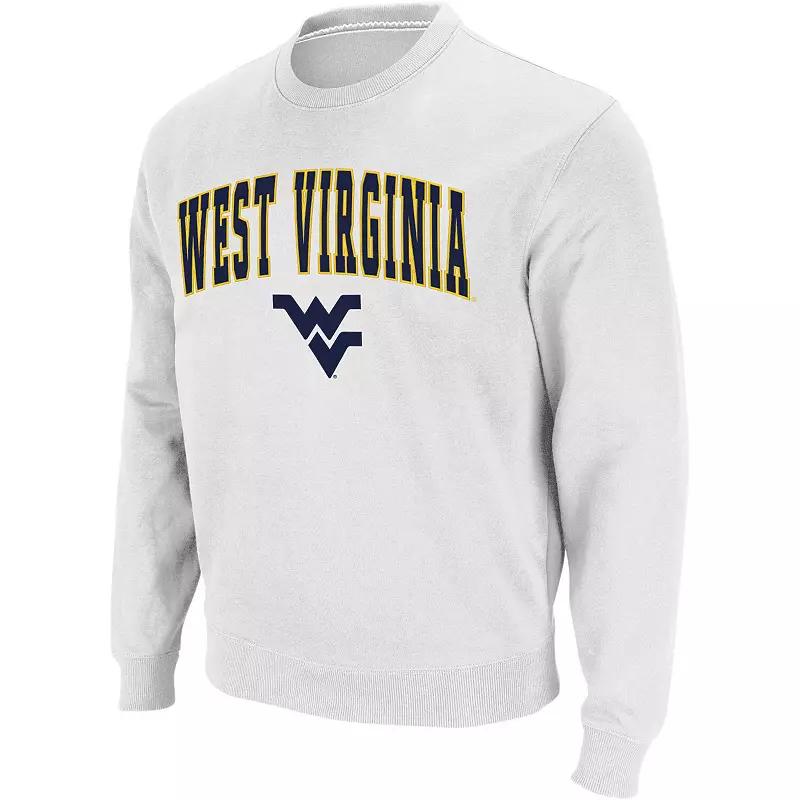 Men's Colosseum White West Virginia Mountaineers Arch & Logo Crew Neck Sweatshirt,  Product Image