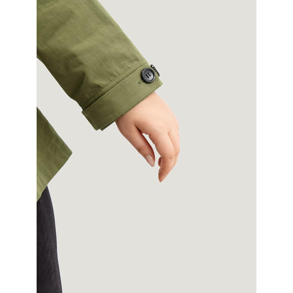 Plus Size Solid Gathered Button Through Pocket Jacket Women Moss Casual Plain Ladies Dailywear Winter Coats BloomChic 10/M Product Image
