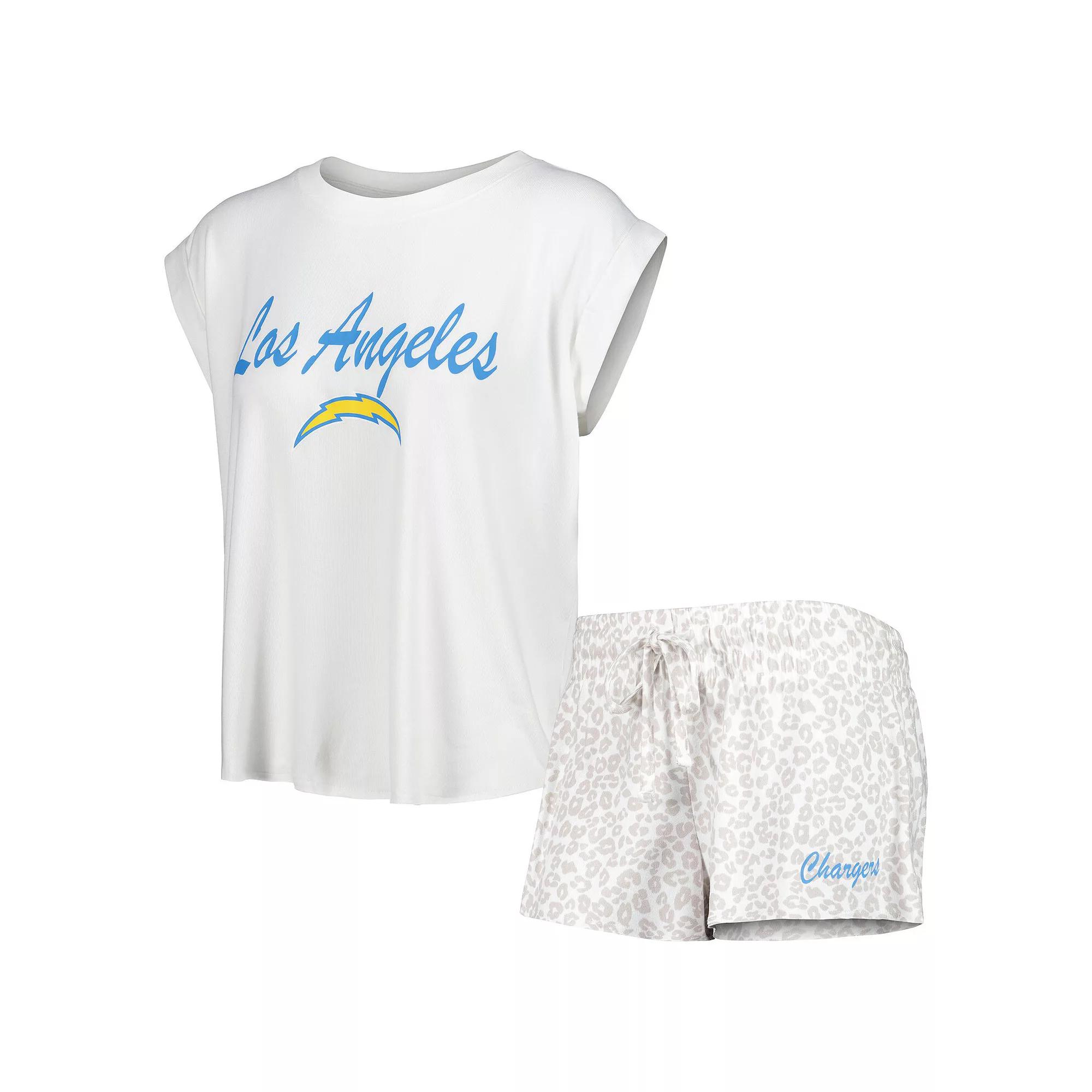Women's Concepts Sport White/Cream Los Angeles Chargers Montana Knit T-Shirt & Shorts Sleep Set,  Product Image