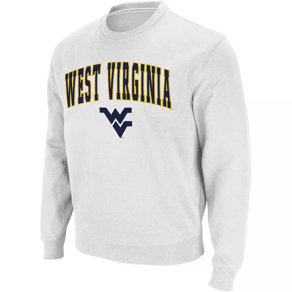 Men's Colosseum White West Virginia Mountaineers Arch & Logo Crew Neck Sweatshirt,  Product Image
