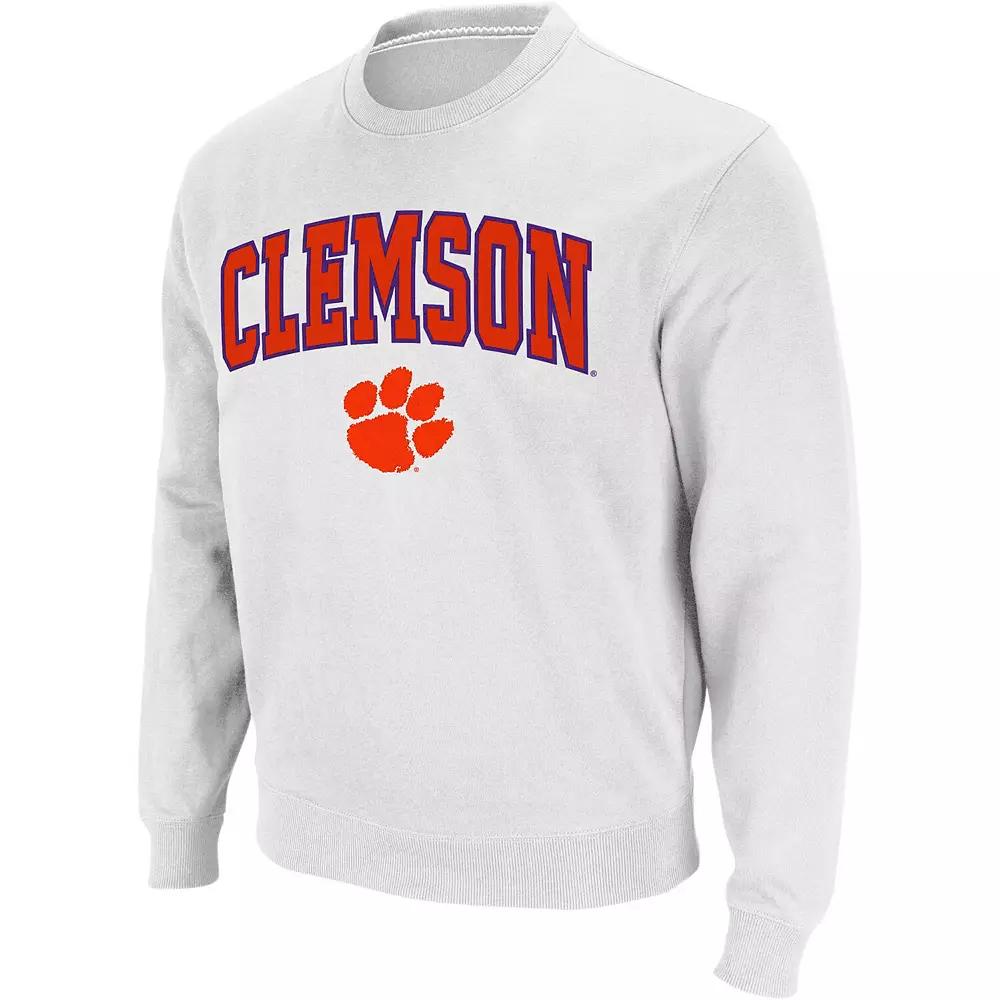 Men's Colosseum White Clemson Tigers Arch & Logo Crew Neck Sweatshirt,  Product Image