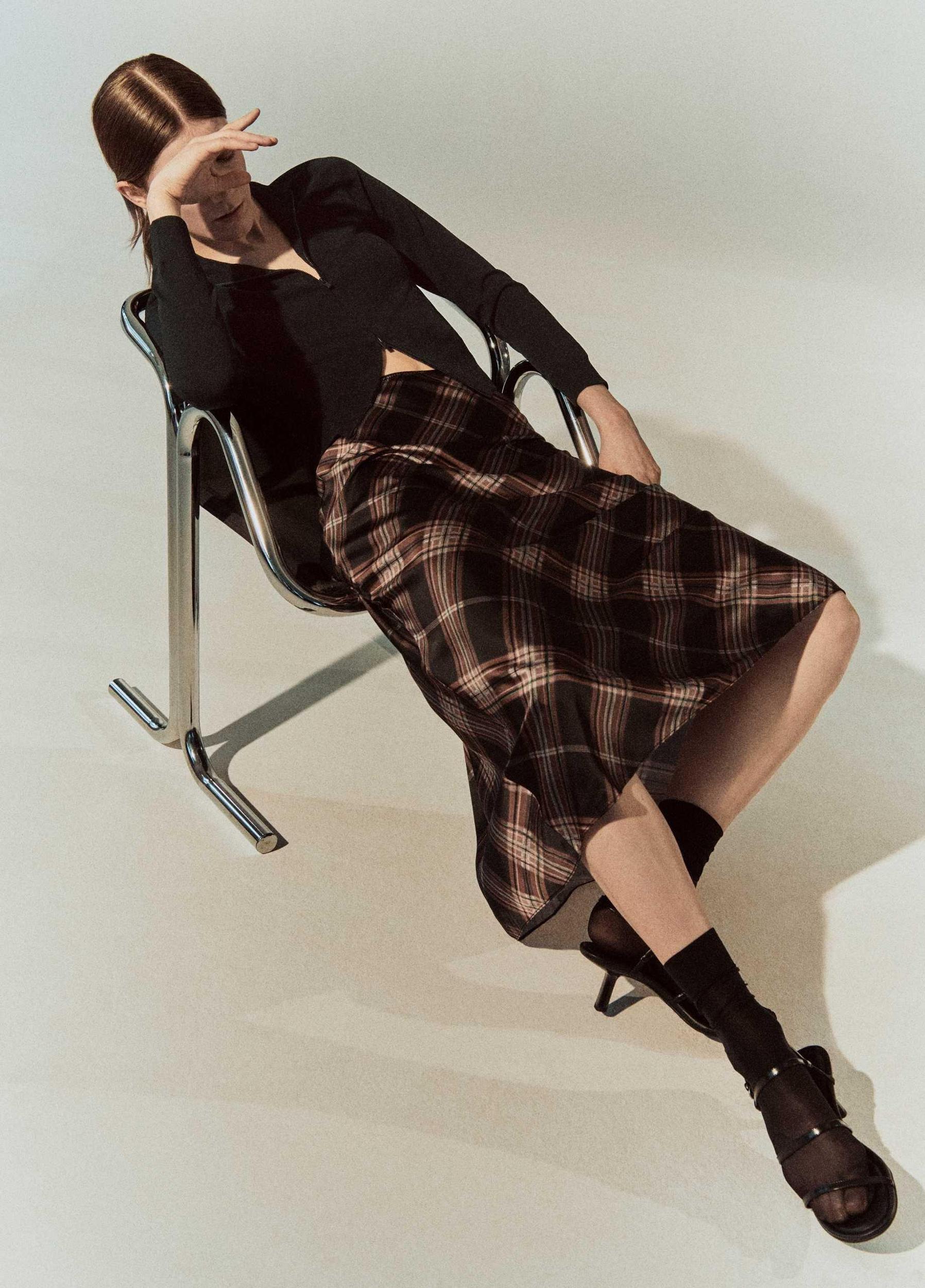 Plaid Satin Slip Skirt Product Image