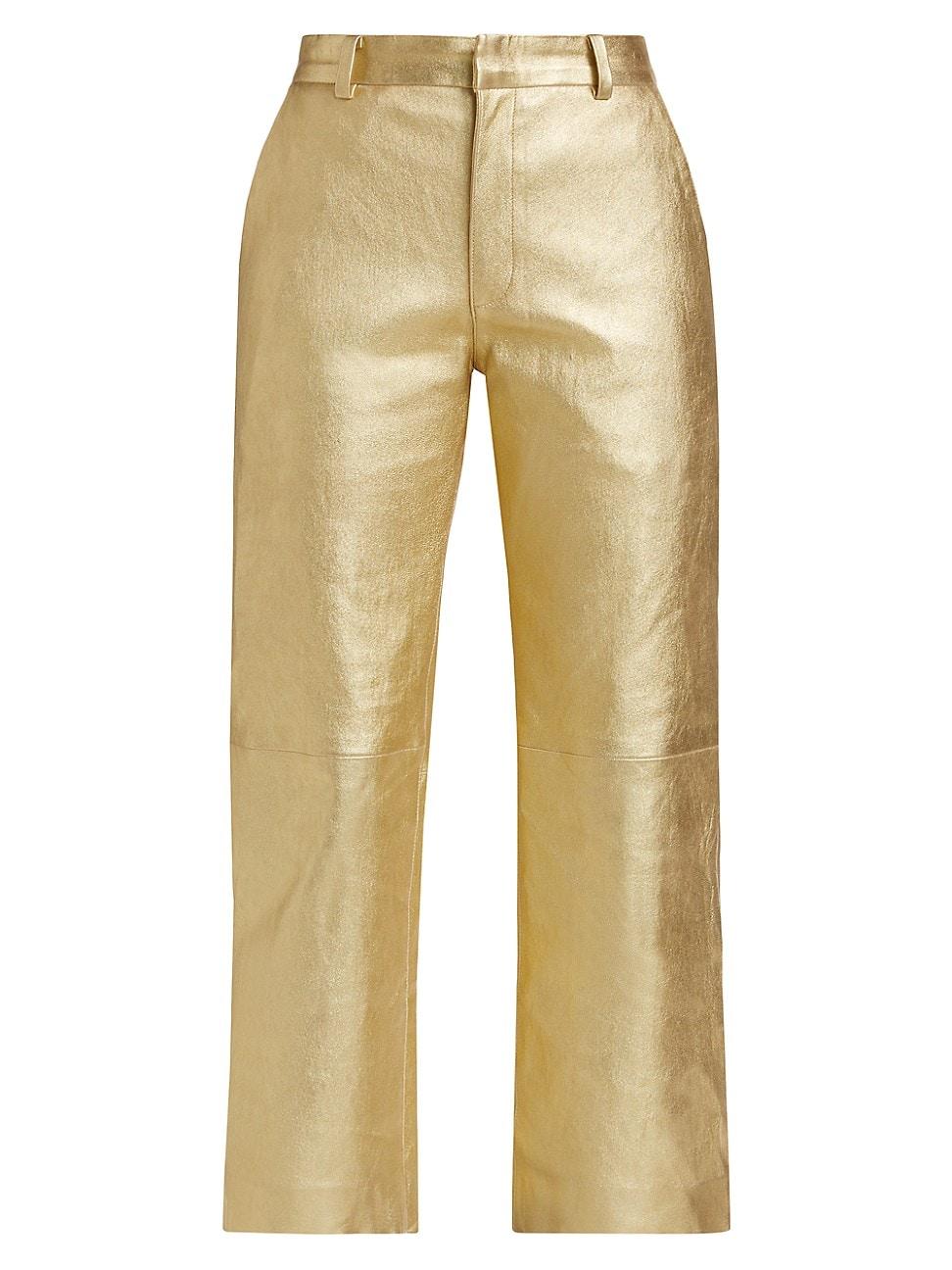 Womens Metallic Leather Crop Pants Product Image