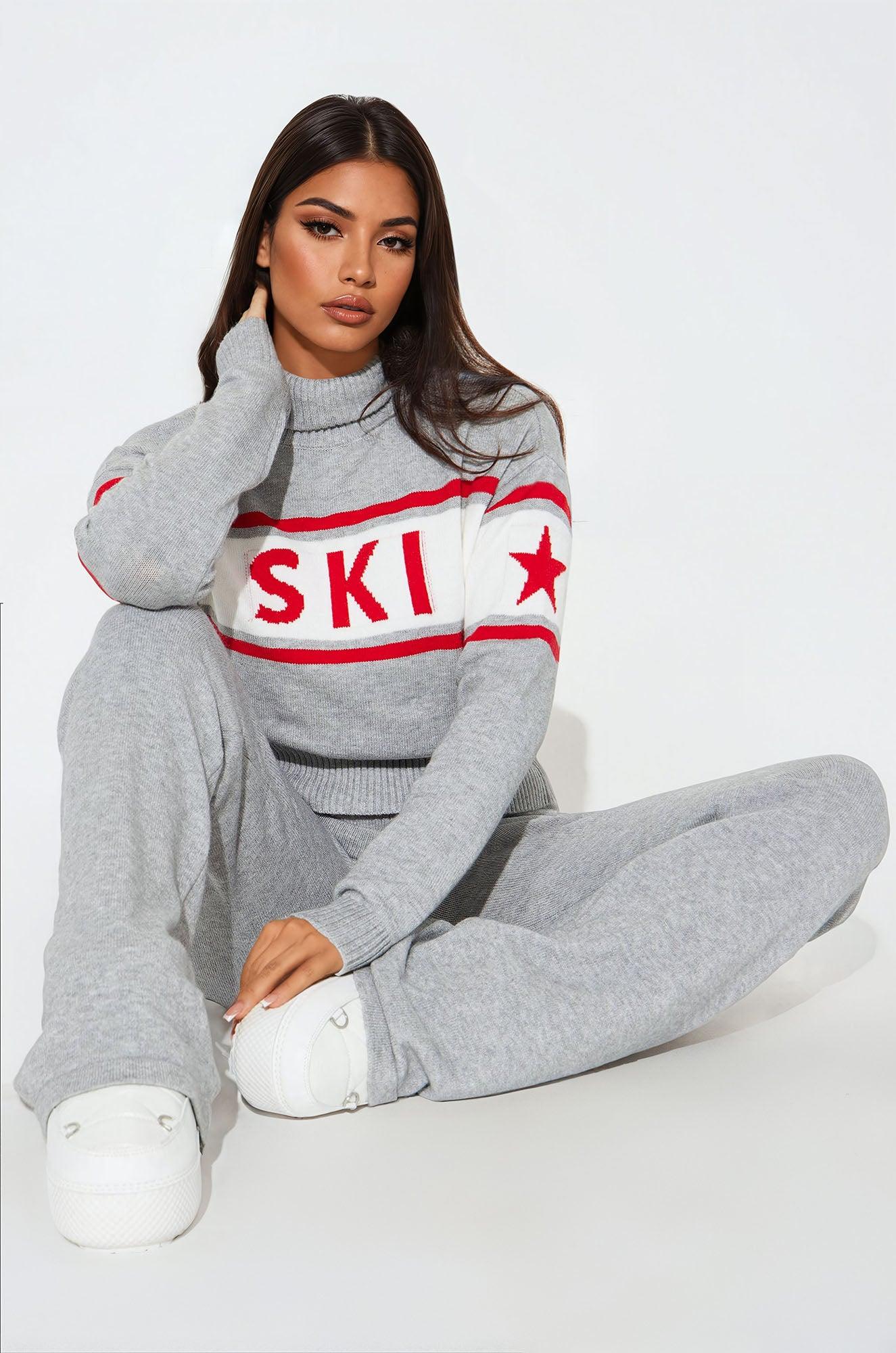 Ski Bunny Sweater Pant Set - Heather Grey Product Image