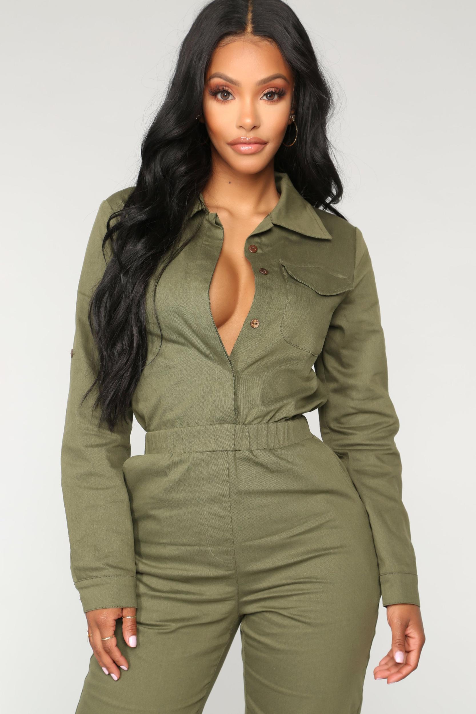 Aviator Babe Jumpsuit - Olive Product Image