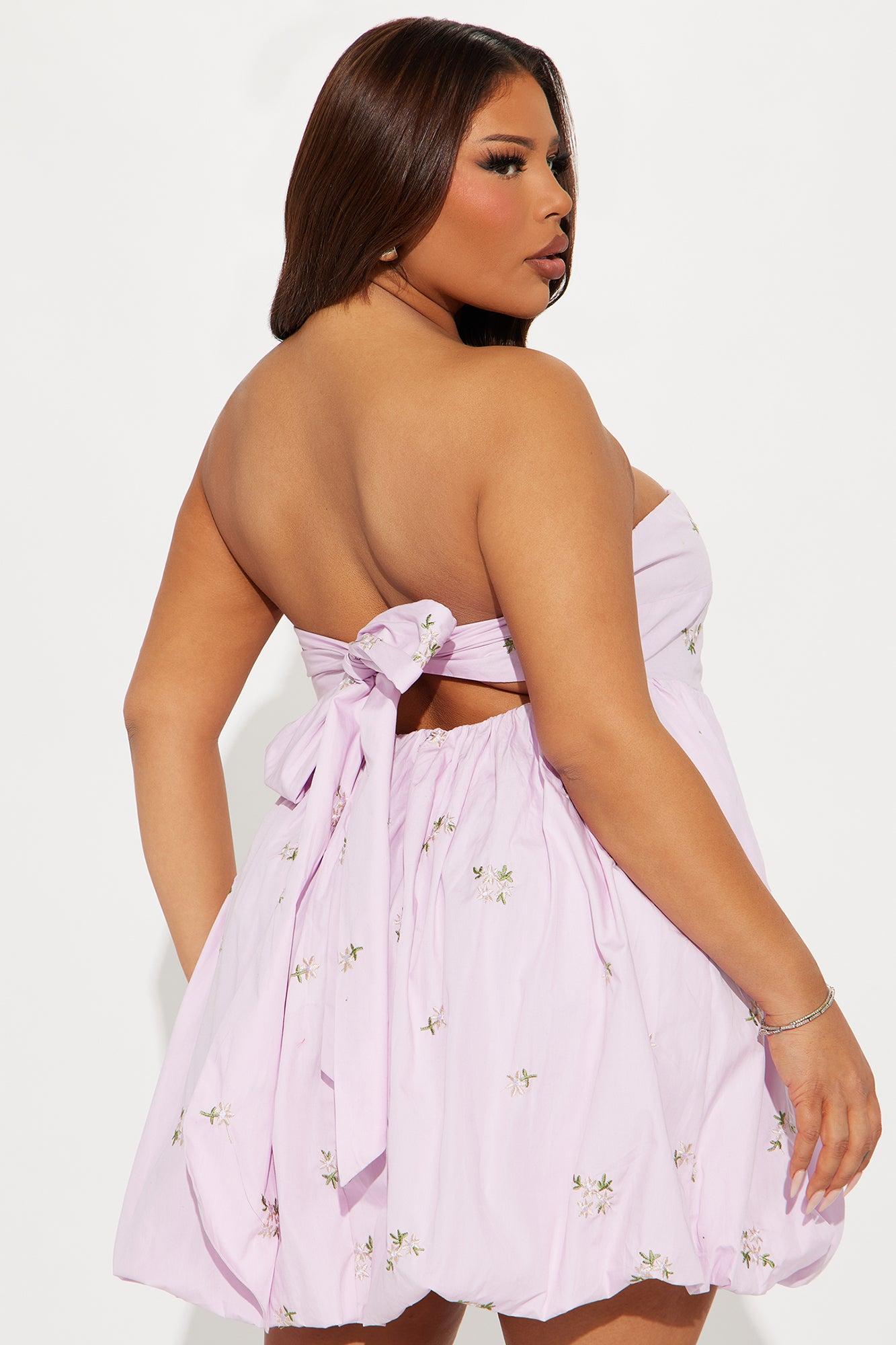 Aria Linen Bubble Mini Dress - Purple Product Image