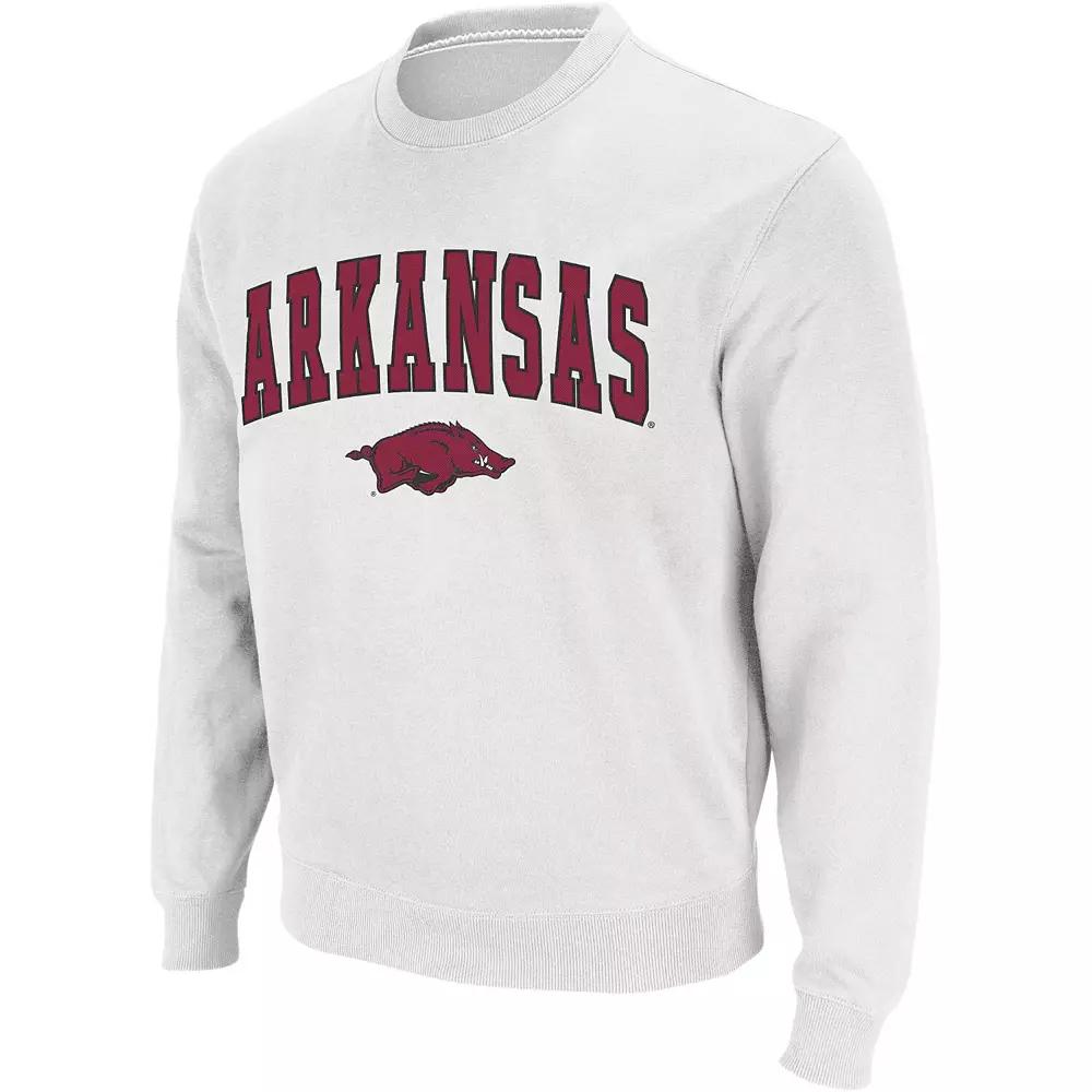 Men's Colosseum White Arkansas Razorbacks Arch & Logo Crew Neck Sweatshirt,  Product Image