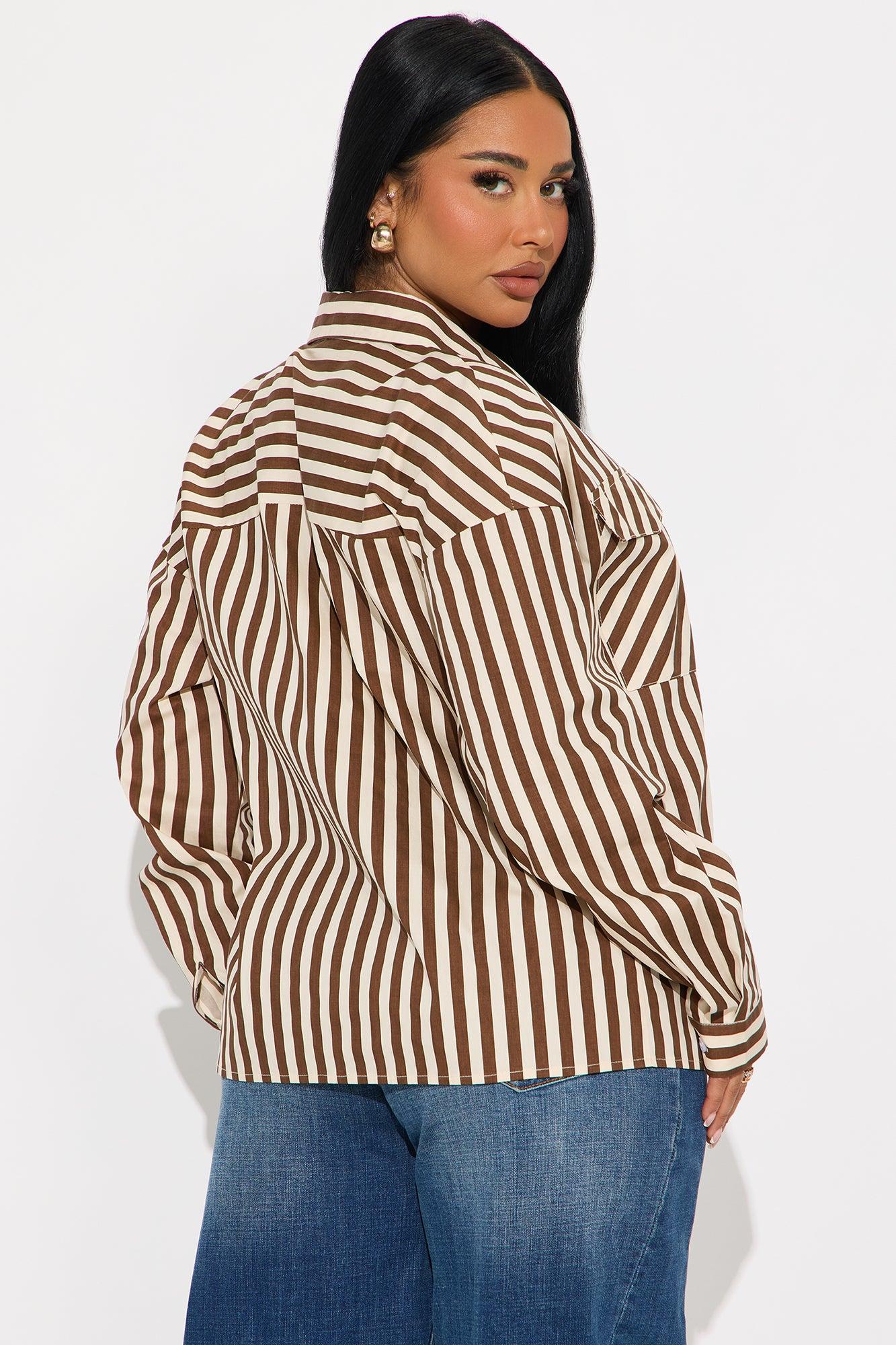 Between The Stripes Poplin Shirt - Brown/combo Female Product Image