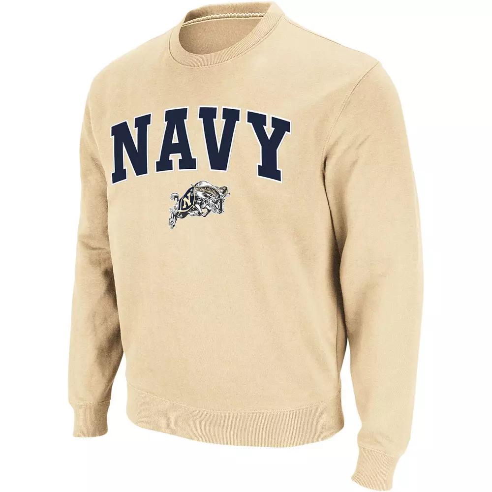 Men's Colosseum Gold Navy Midshipmen Arch & Logo Crew Neck Sweatshirt, Size: Large Product Image