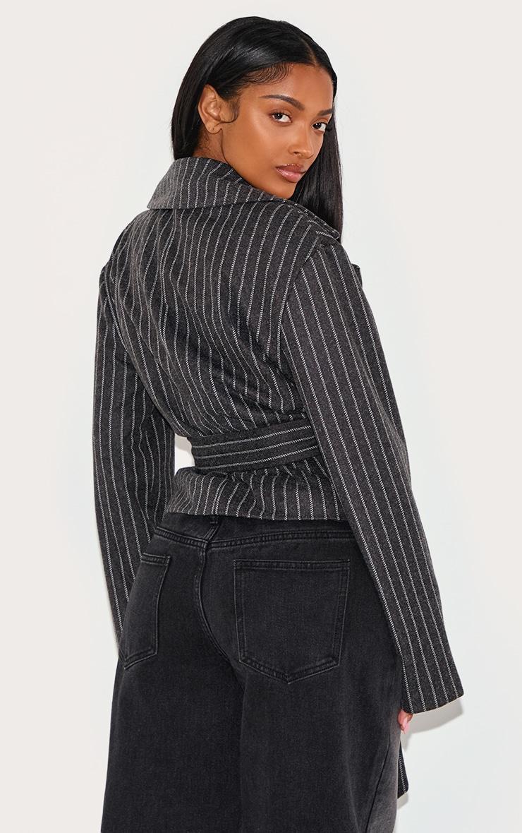 Shape Grey Wool Look Pinstripe Belted Jacket Product Image