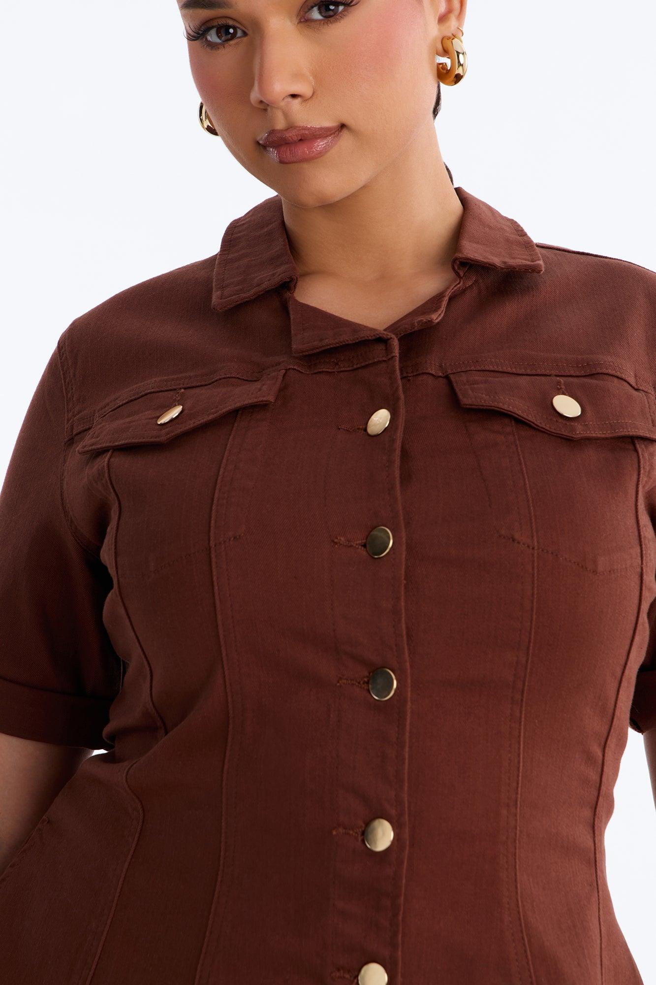 Raven Stretch Denim Mini Dress - Brown Female Product Image