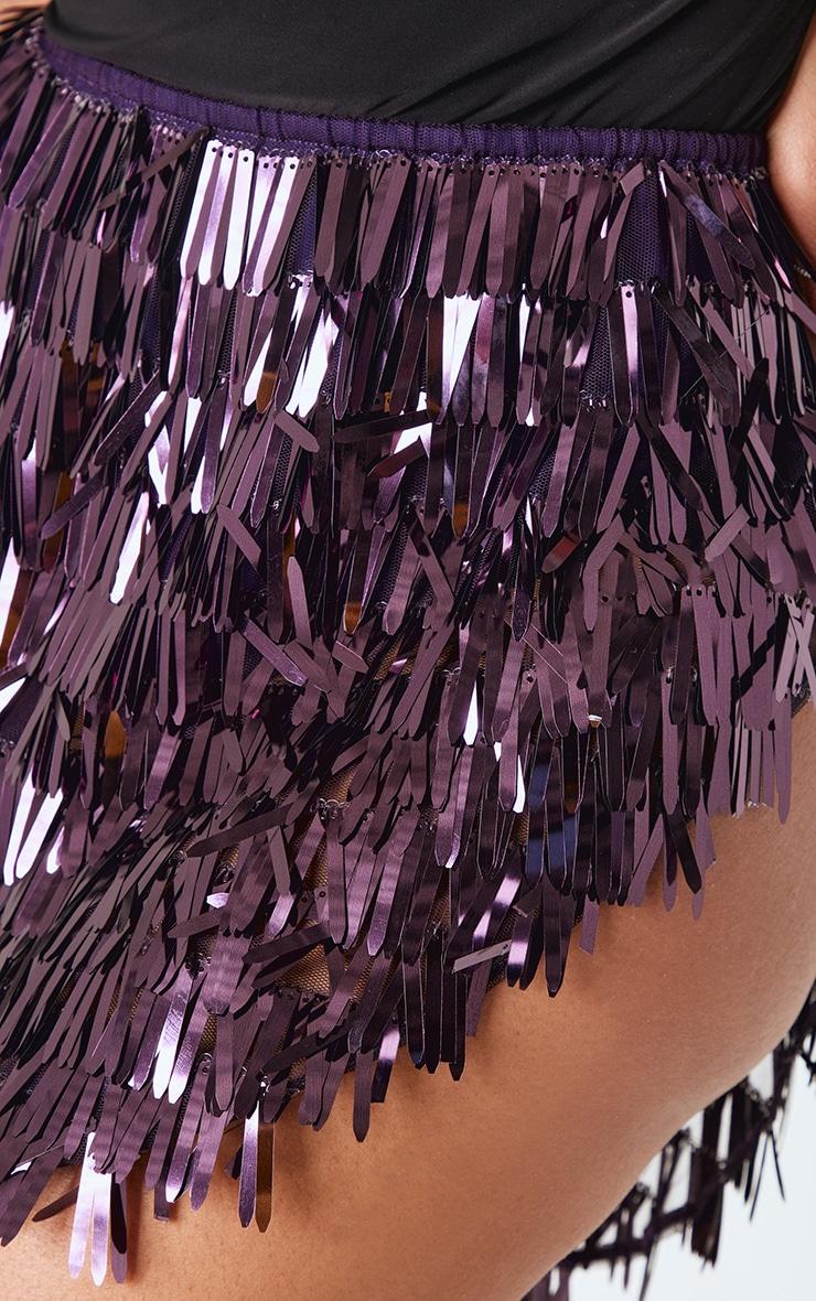 Shape Purple Sequin V Hem Mini Skirt Product Image