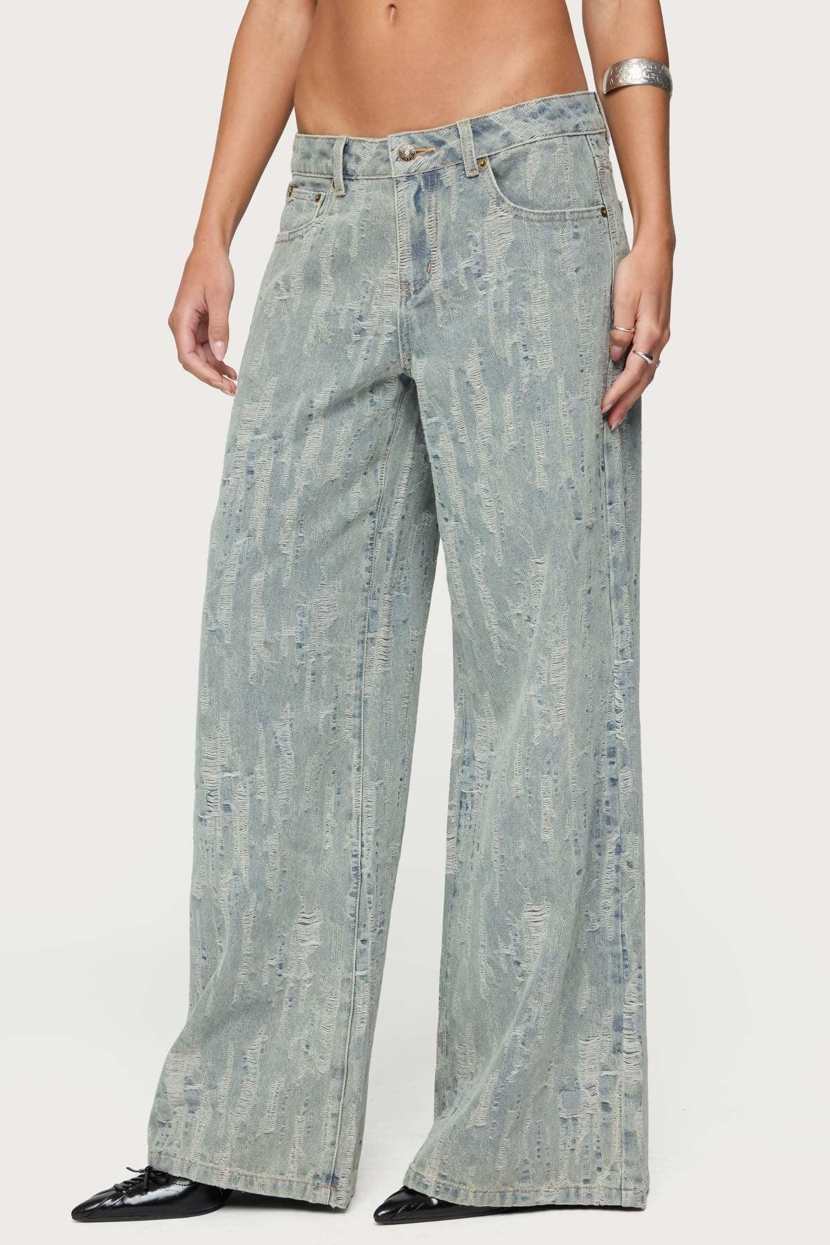 Blaze Distressed Low Rise Baggy Jeans Product Image