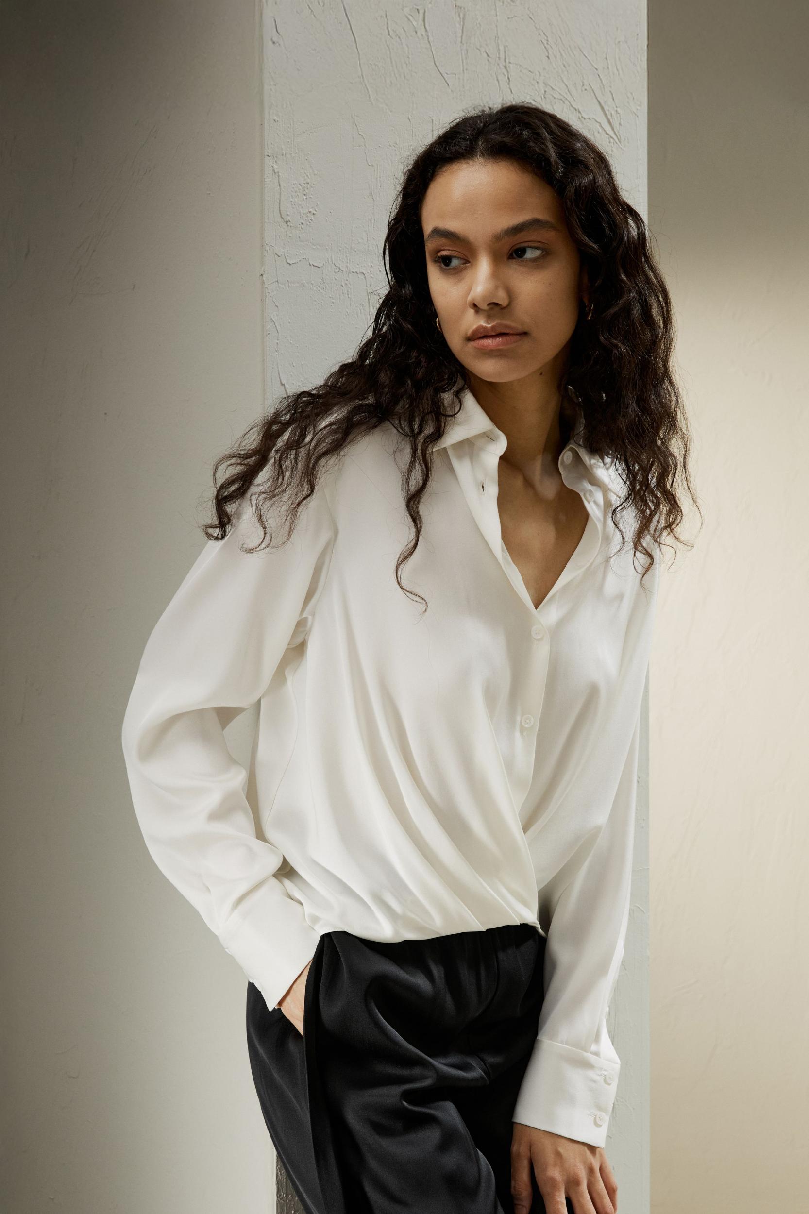 Hem Pleated Silk Blouse Product Image