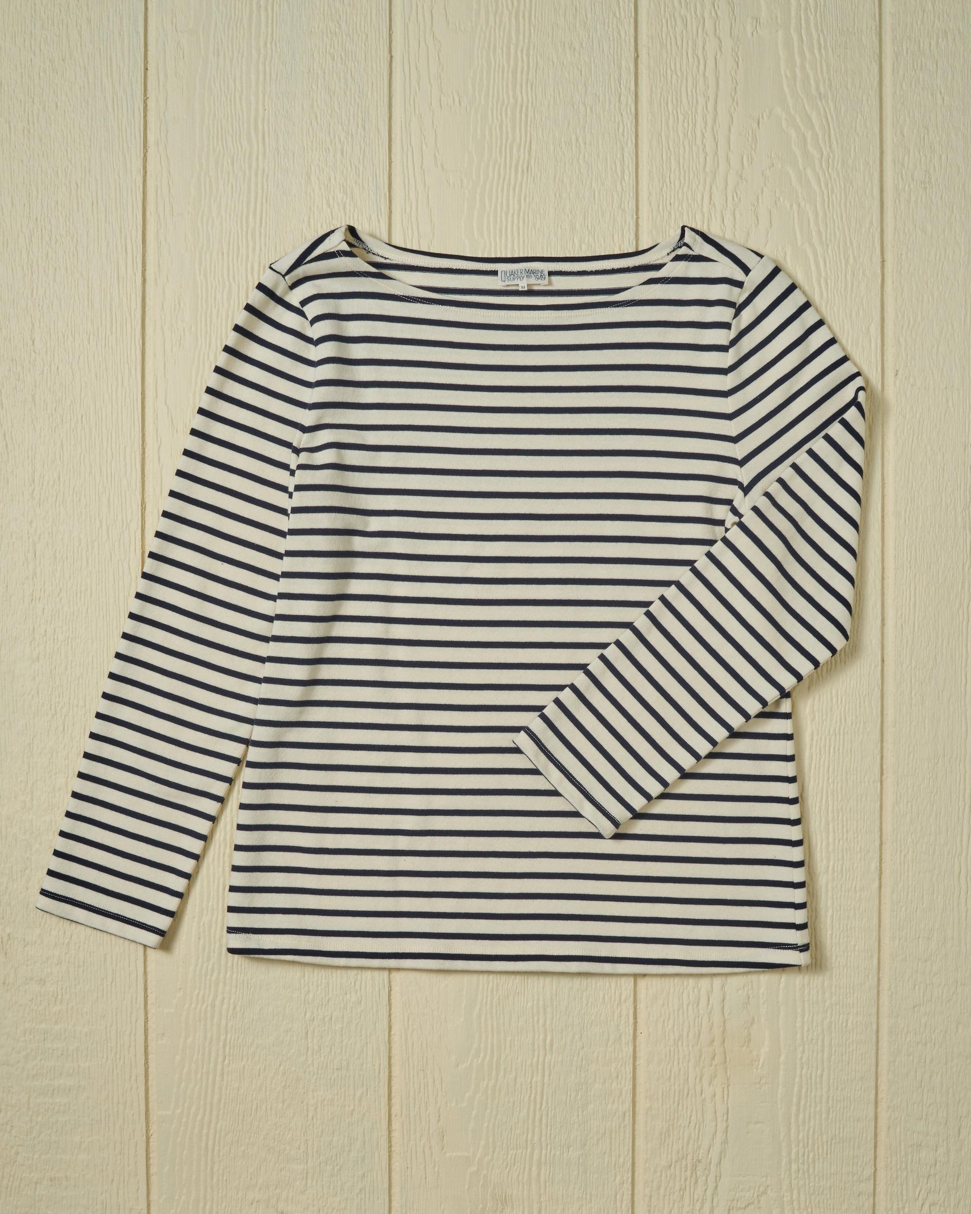 Women’s Breton Stripe Boatneck Tee in Off White/Navy Product Image
