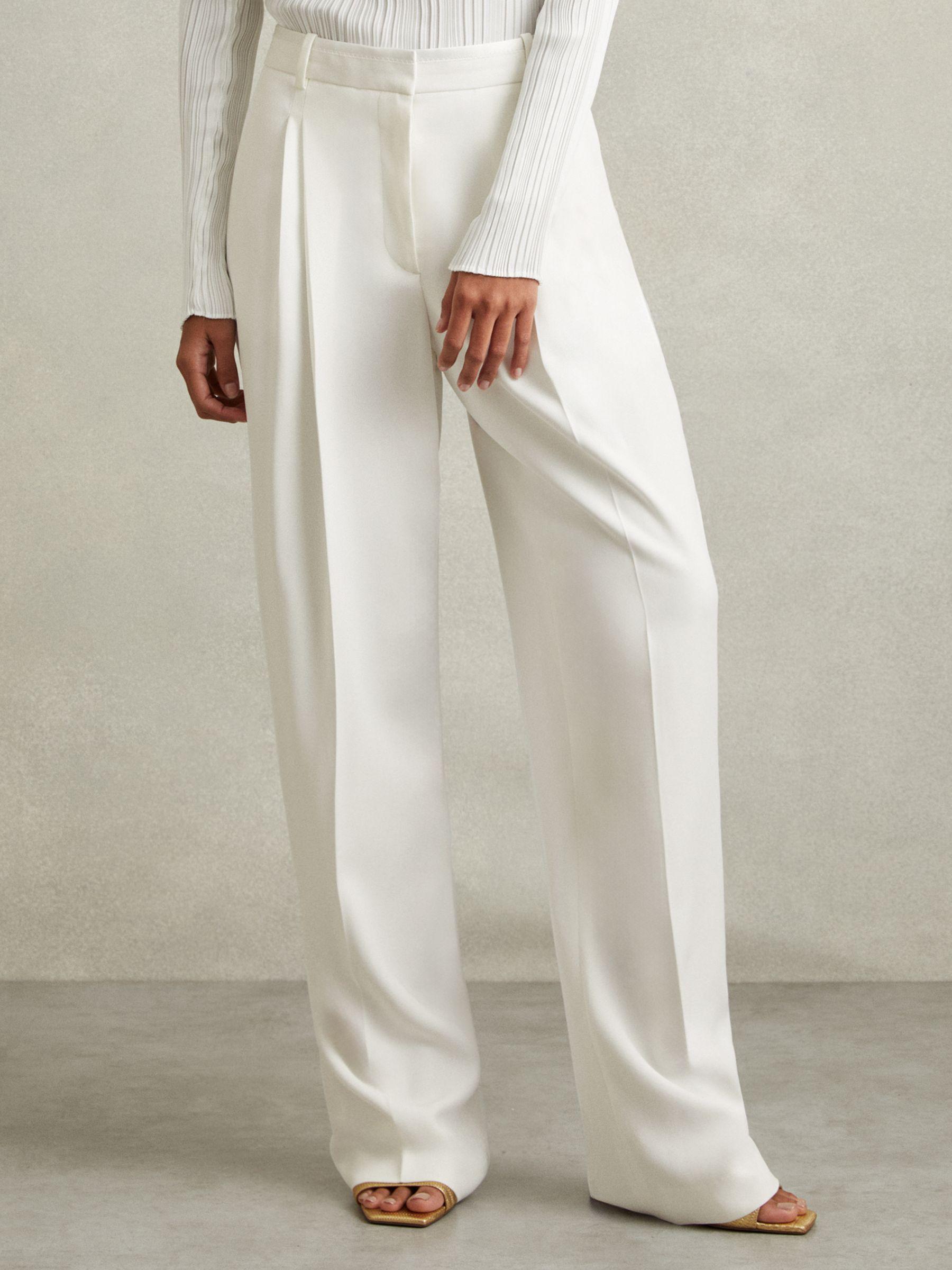 Double Pleat Wide Leg Tux Trousers in Cream Product Image