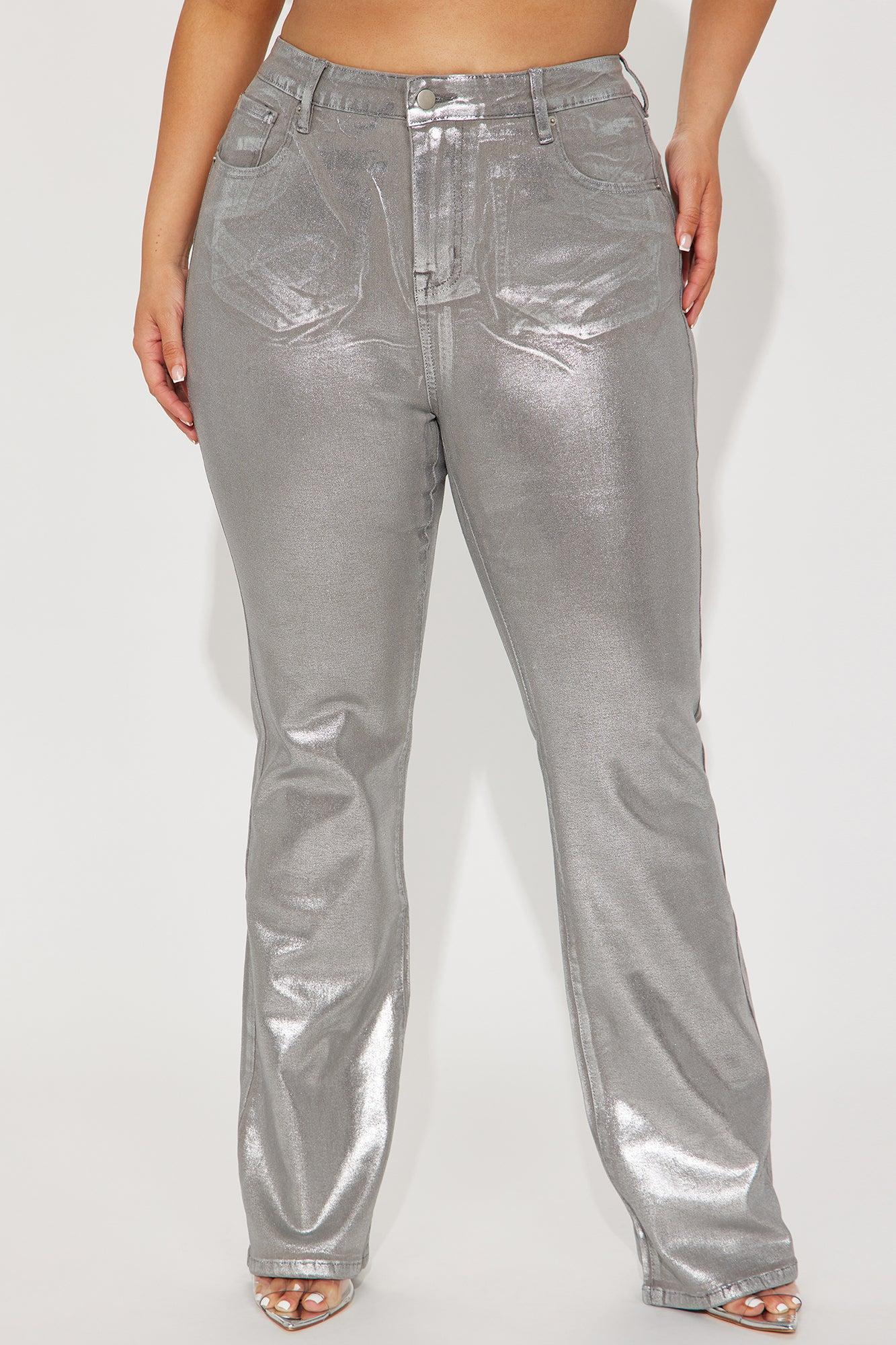 Shine Bright Foil Stretch Bootcut Jeans - Silver Product Image