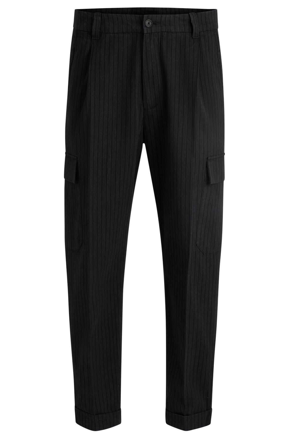 Tapered-fit trousers in striped brushed cotton Product Image