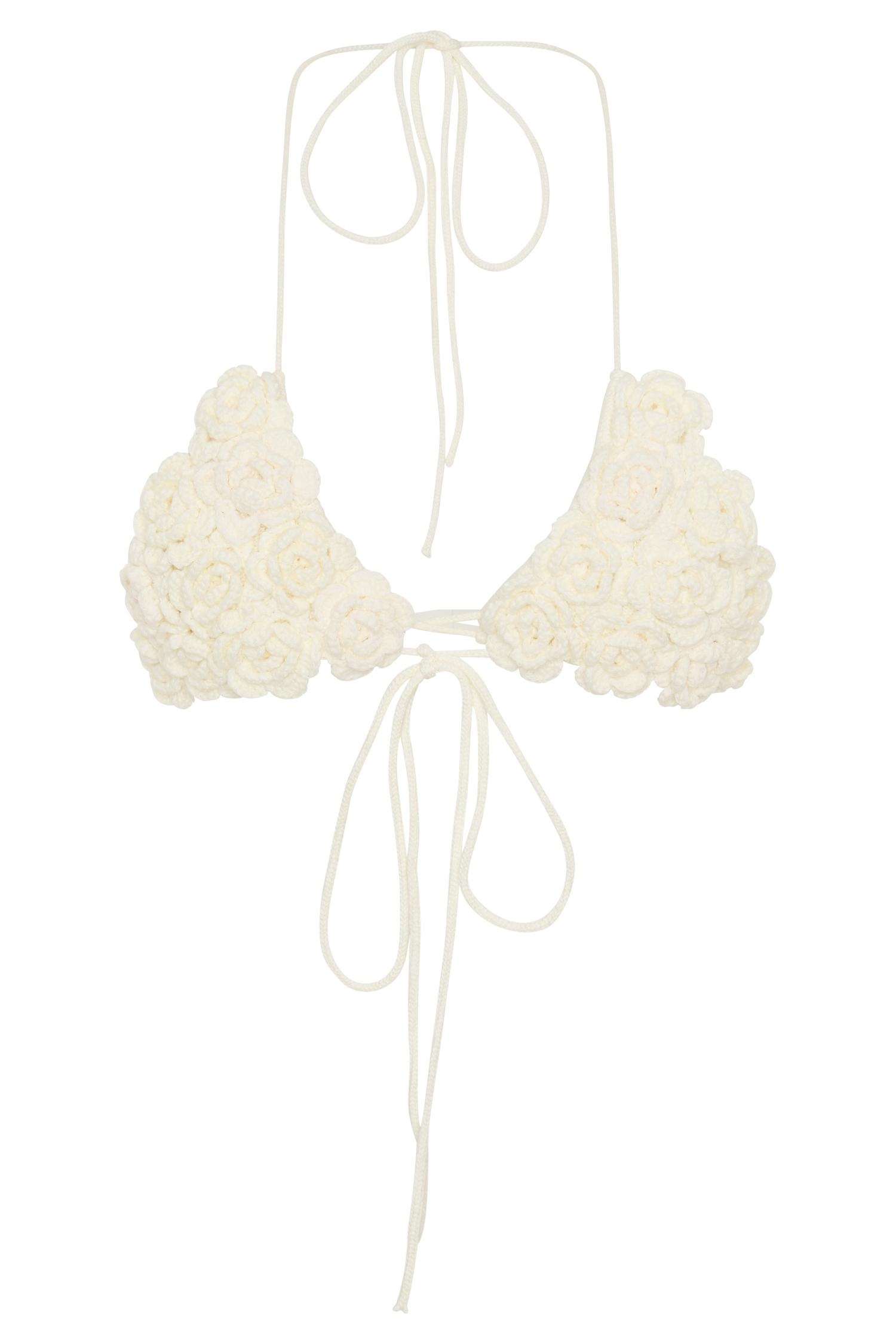 Aesha Floral Crochet Bikini Top - Ivory Product Image