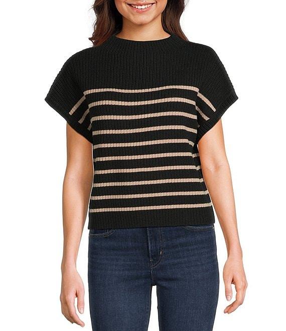 Blu Pepper Striped Mock Neck Dolman Short Sleeve Sweater Product Image