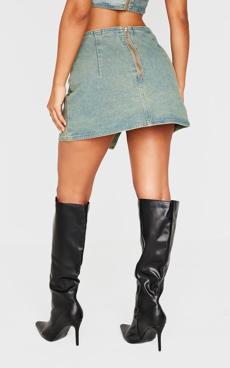 Petite Vintage Wash Denim Wrap Over Mini Skirt Product Image