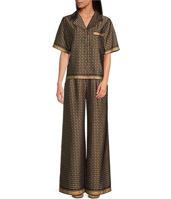 Le' AL.X Logo Print Satin High Waisted Pleated Front Wide Leg Coordinating Pants Product Image