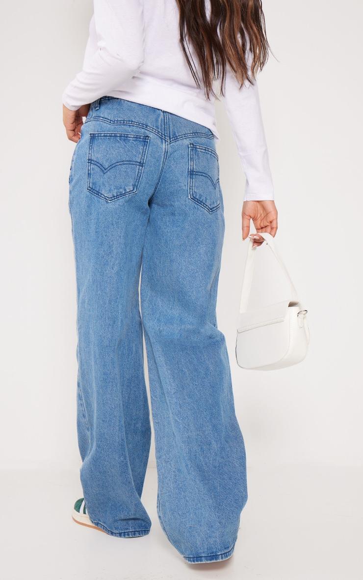 Mid Blue Wash Western Detail Wide Leg Jeans Product Image