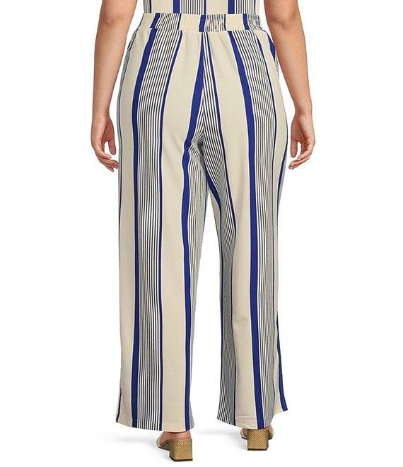 Skies Are Blue Plus High Rise Variegated Stripe Wide Leg Knit Coorinating Pants Product Image