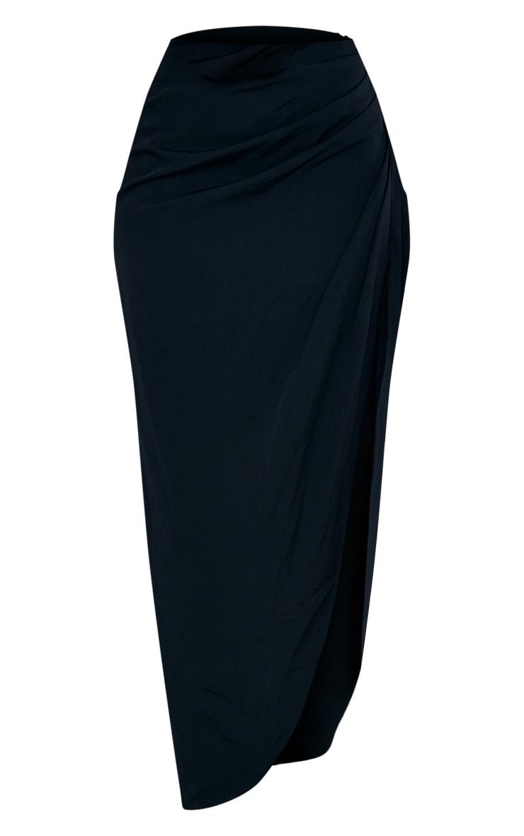 Black Woven Ruched Skirt Midaxi Skirt Product Image