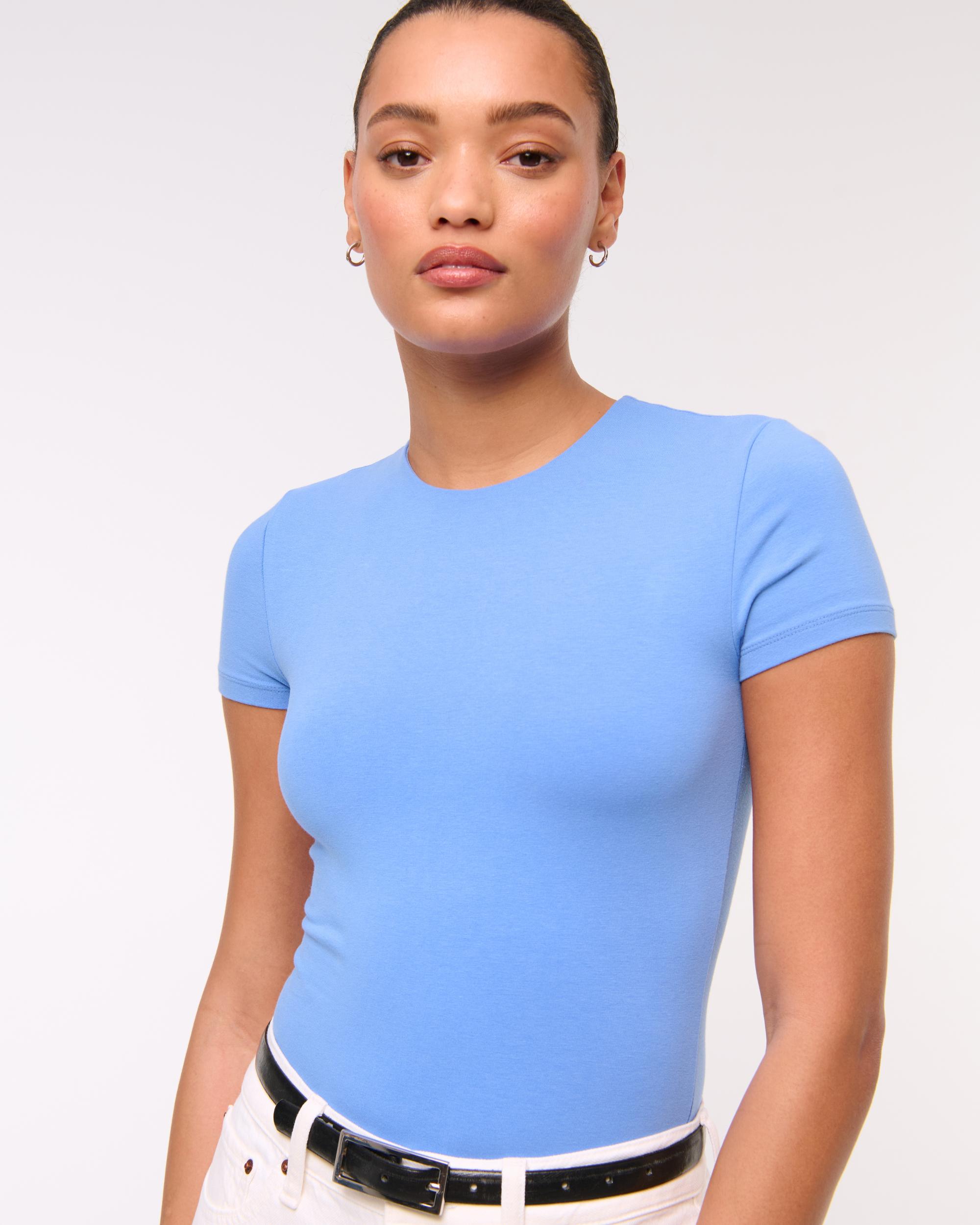 Short-Sleeve Cotton-Blend Seamless Fabric Crew Bodysuit Product Image