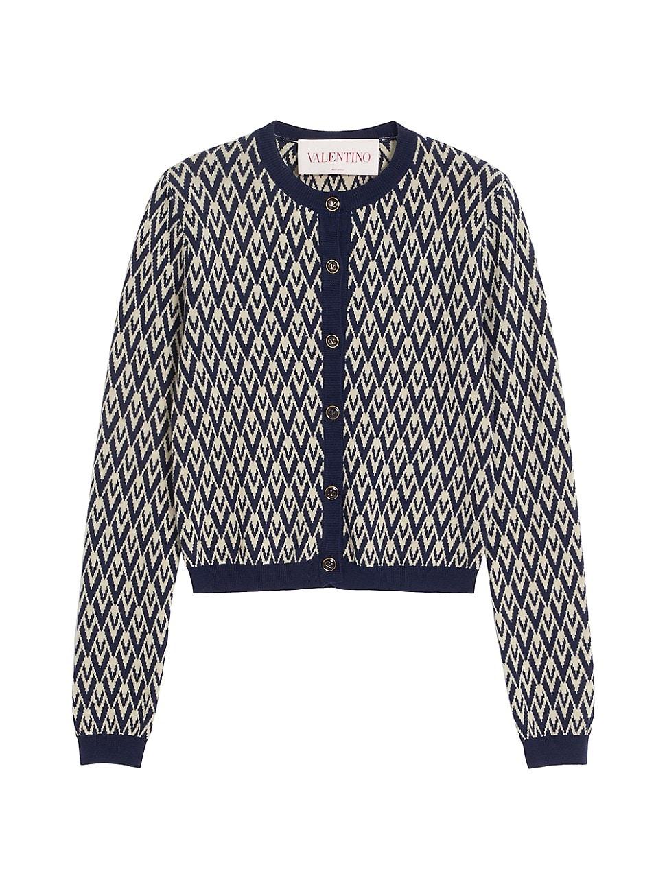 Womens Wool Cardigan with Toute La V Jacquard Pattern Product Image