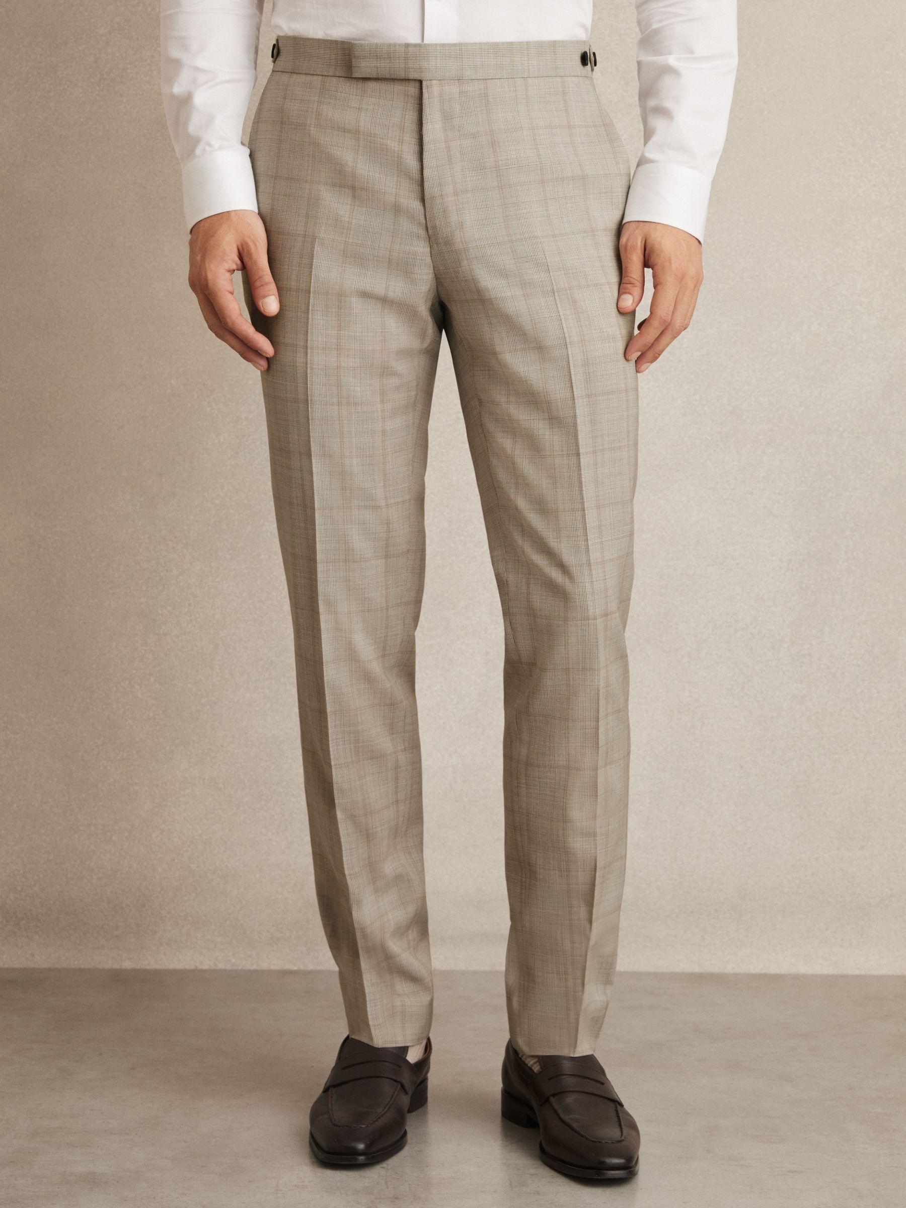 Slim-Fit Single-Breasted Wool Check Suit Blazer in Oatmeal Brown Product Image
