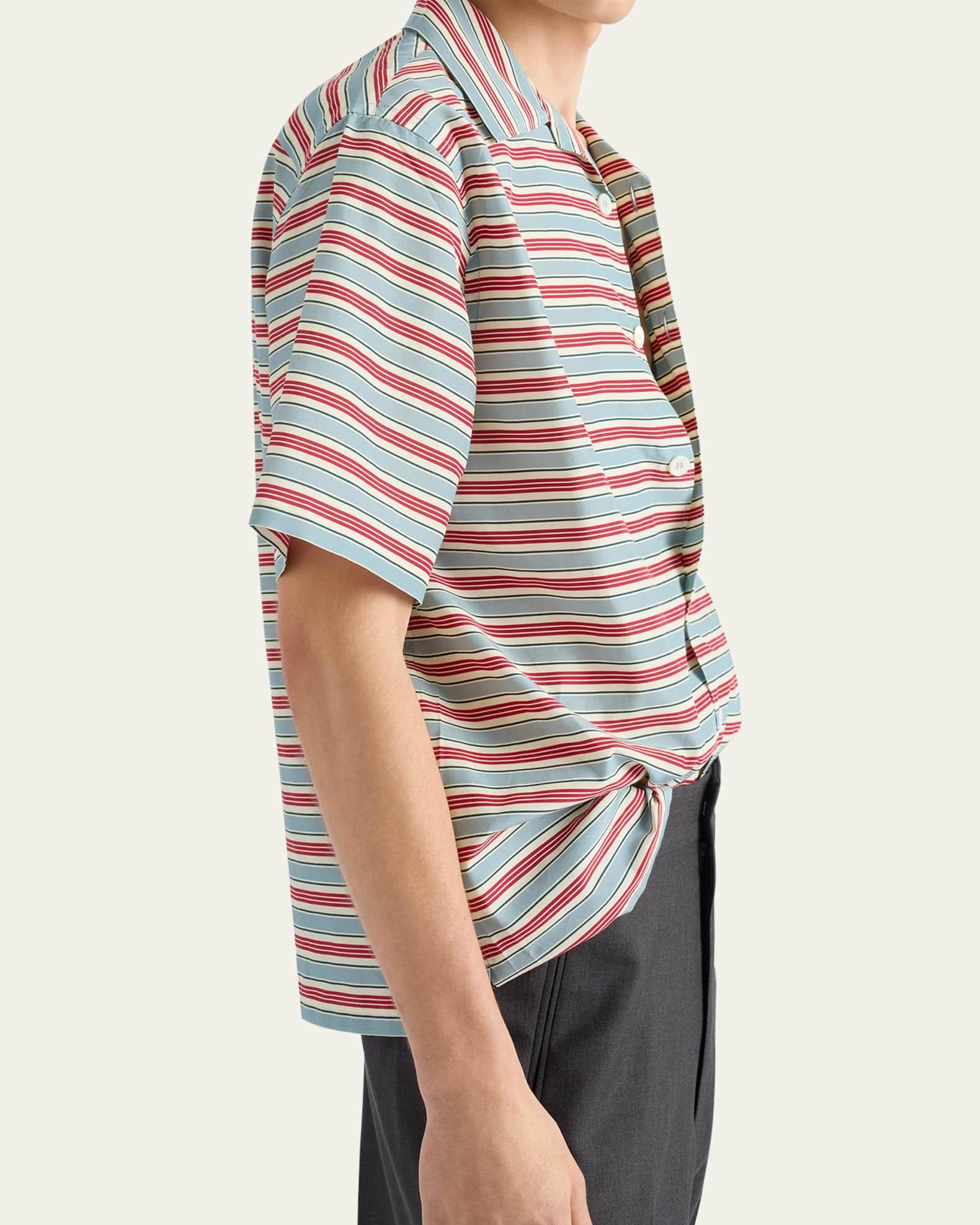Men's Cotton and Silk Stripe Short-Sleeve Shirt Product Image