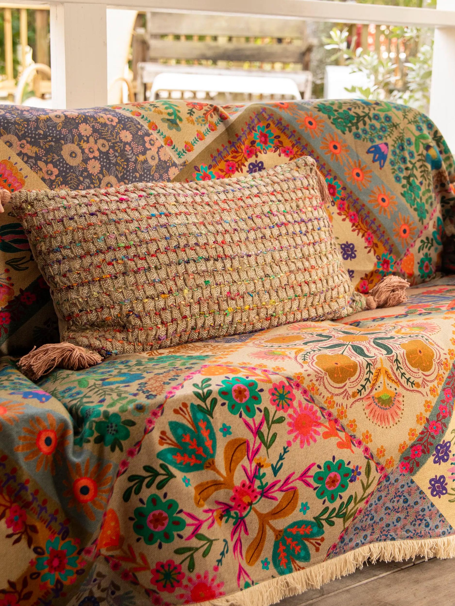 Cotton Patti Pillow - Embroidered Pink Flower Product Image