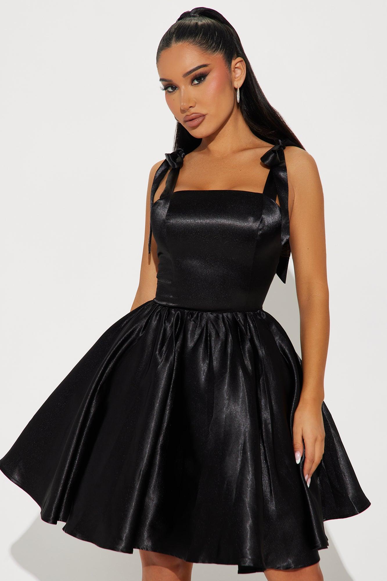 Darlene Satin Mini Dress - Black Product Image