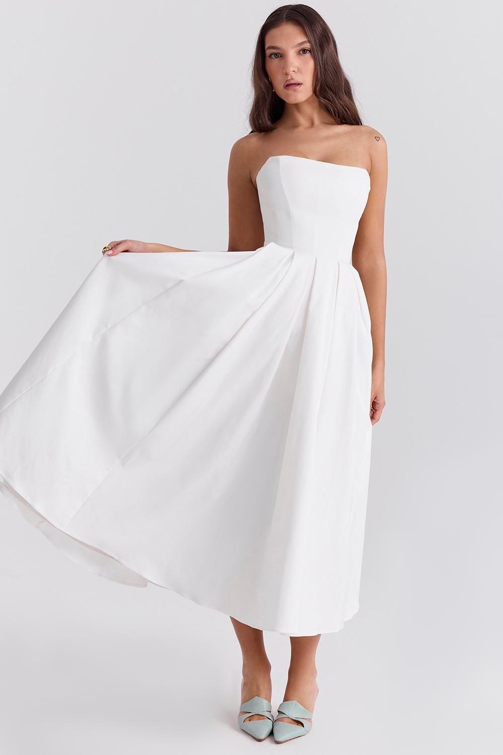 Audrey  white strapless midi sundress Product Image
